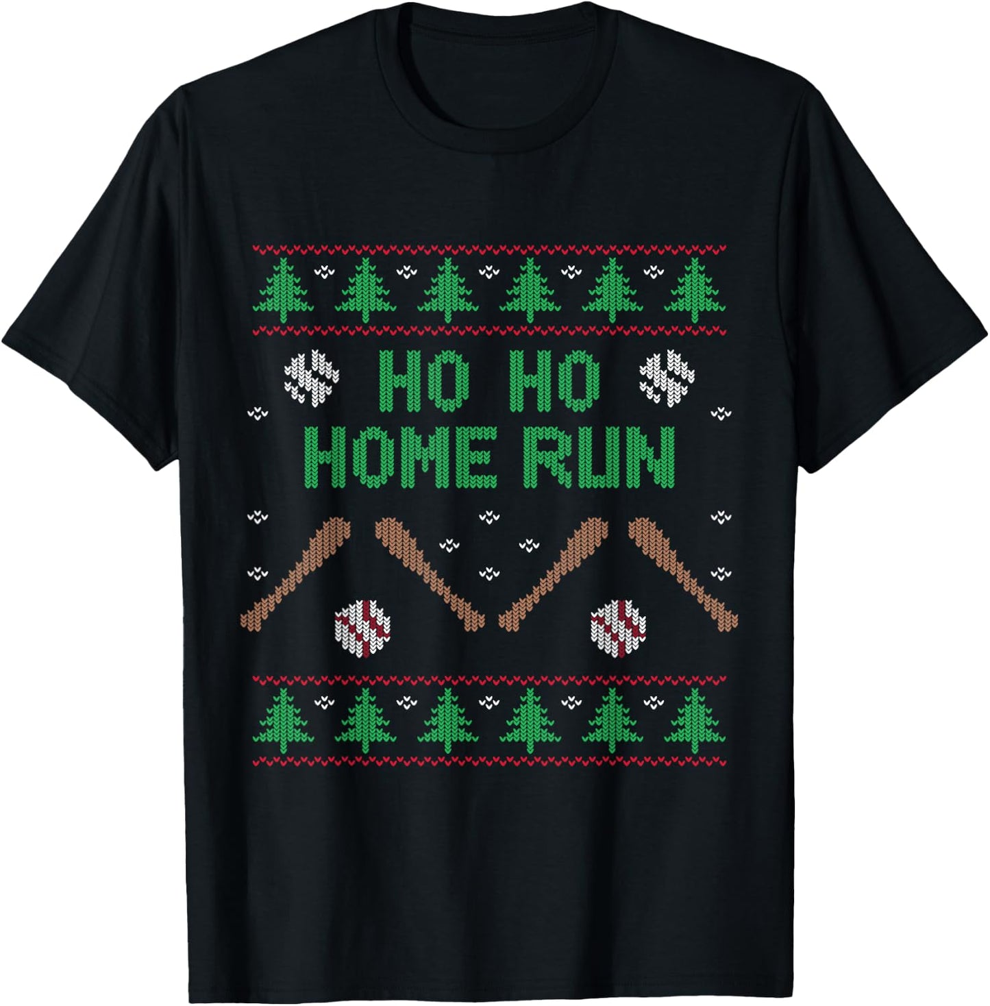 Ho Ho HOME Run Funny Ugly Christmas apparel Baseball lover T-Shirt - T-Shirt | Black