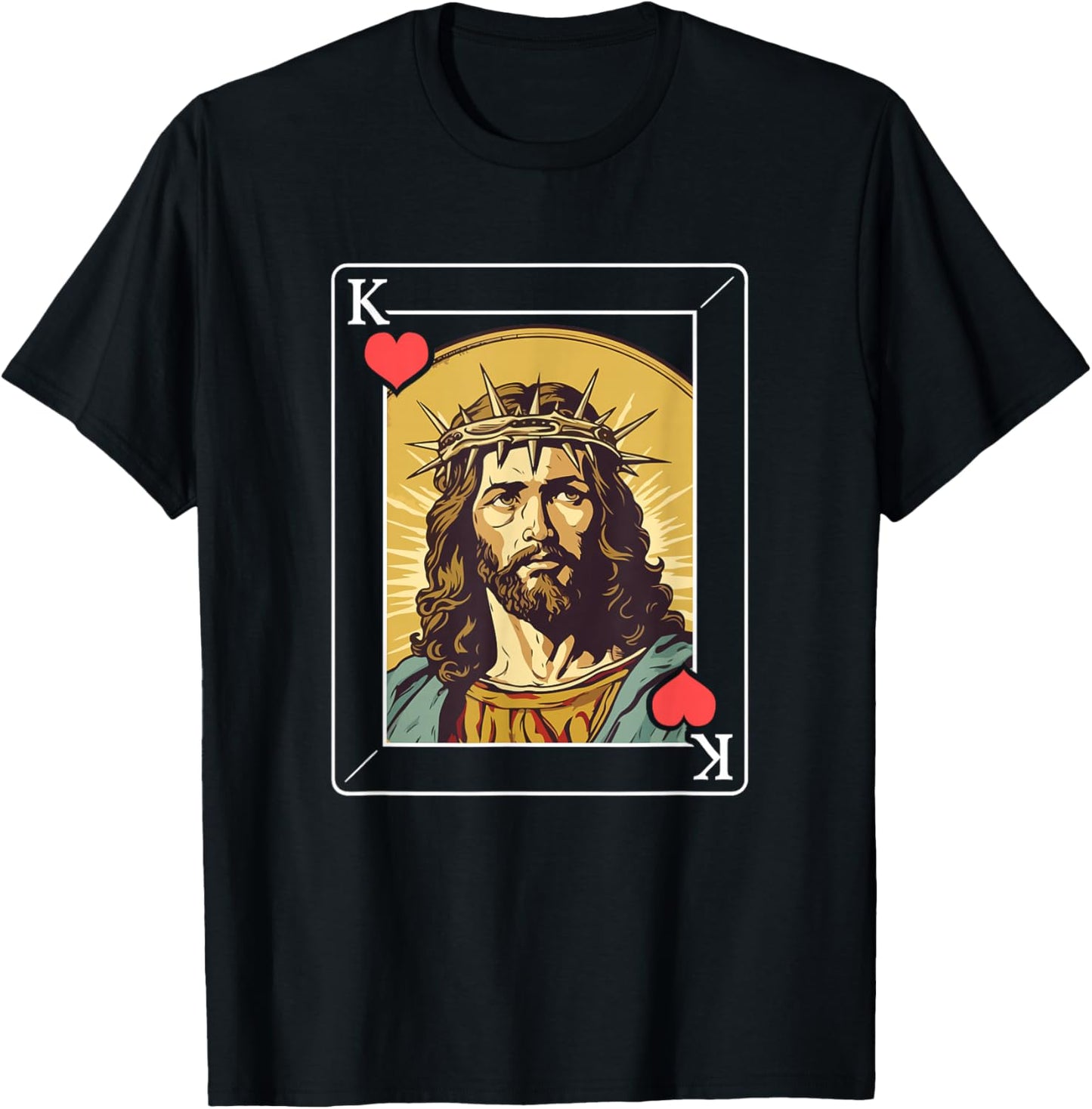 Jesus King of Hearts Card T-Shirt - T-Shirt | Black