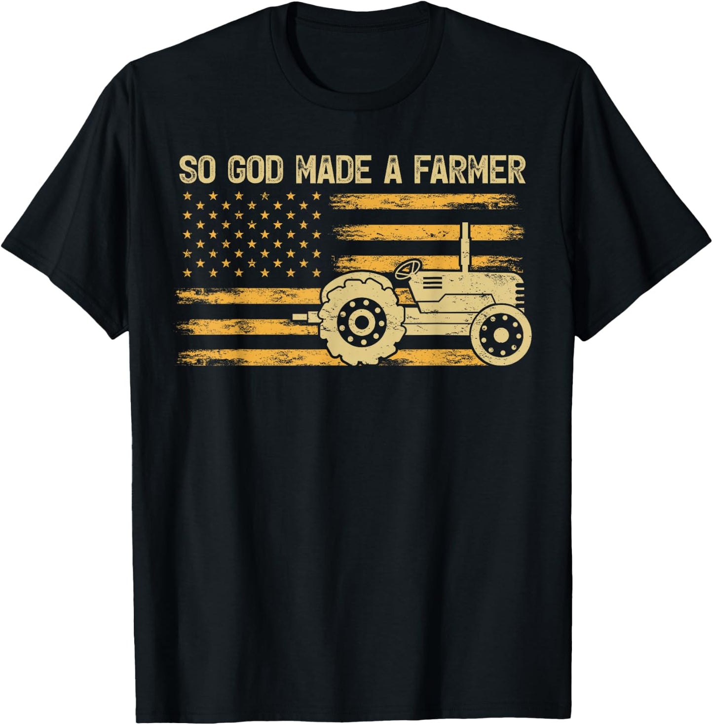American Flag Tractor Retro So God Made A Farmer T-Shirt - T-Shirt | Black