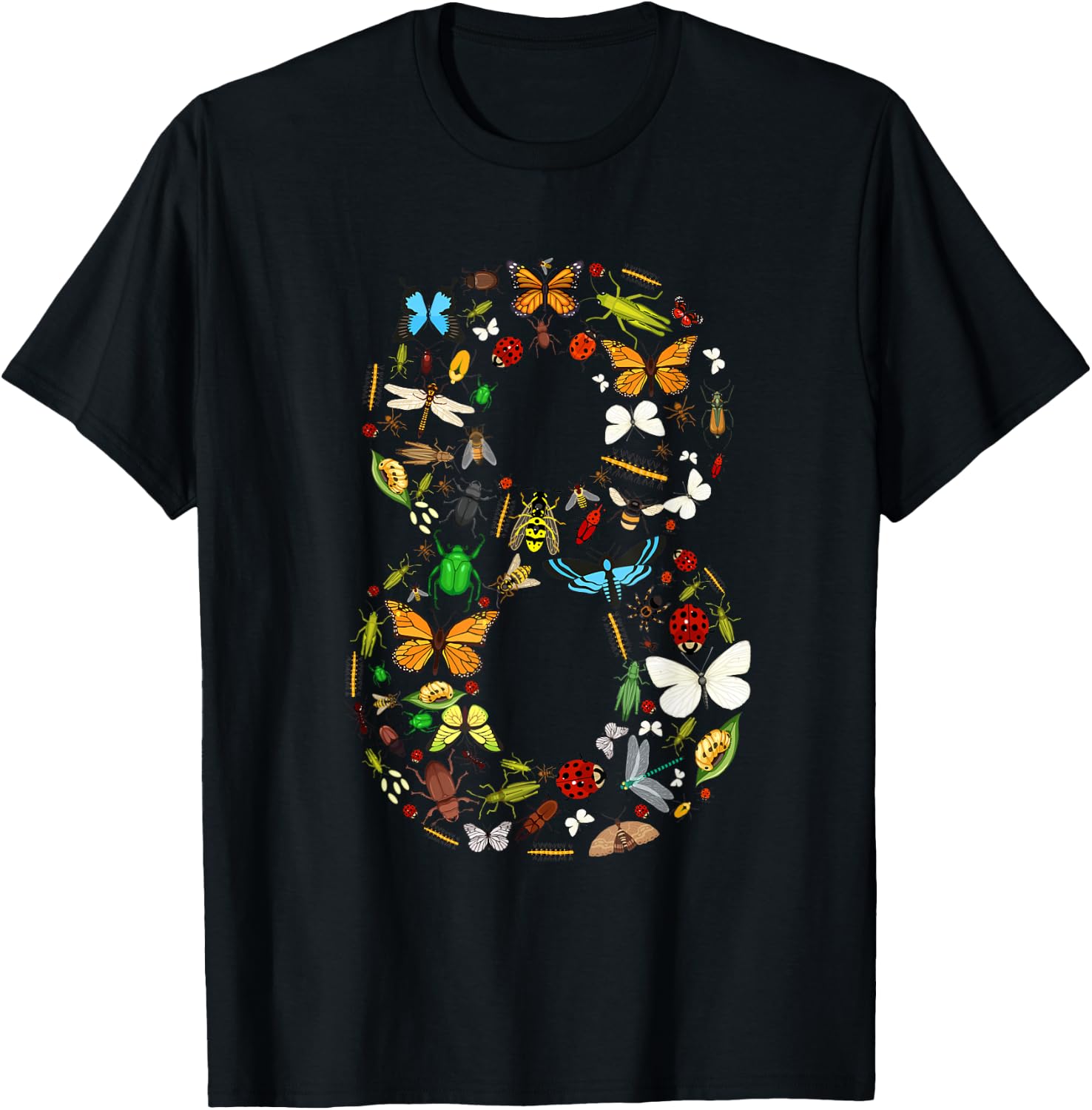 8 Years Old Eight Bug 8th Birthday Bugs Insects Boy Girl T-Shirt - T-Shirt | Black