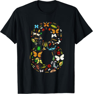 8 Years Old Eight Bug 8th Birthday Bugs Insects Boy Girl T-Shirt - T-Shirt | Black