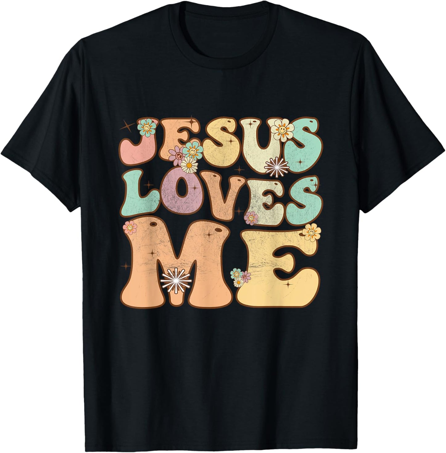 Groovy Jesus Loves Me Vintage Retro Christian T-Shirt - T-Shirt | Black