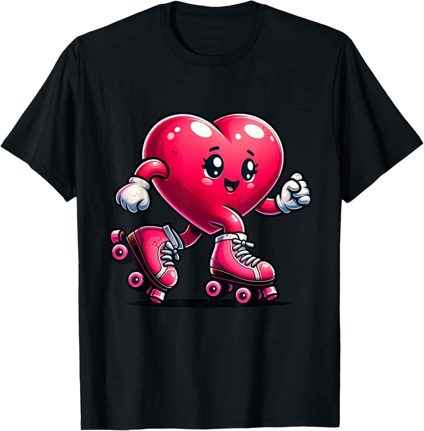 Roller Skate Valentines Day Heart Lover Girls Women Skating T-Shirt - T-Shirt | Black