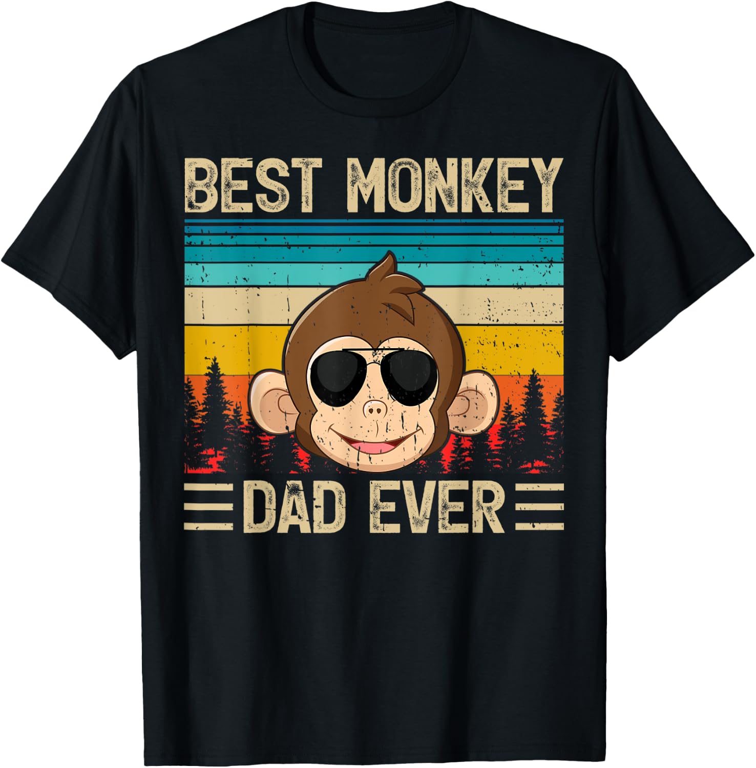 Monkey Vintage Funny Best Monkey Dad Ever Father's Day T-Shirt - T-Shirt | Black