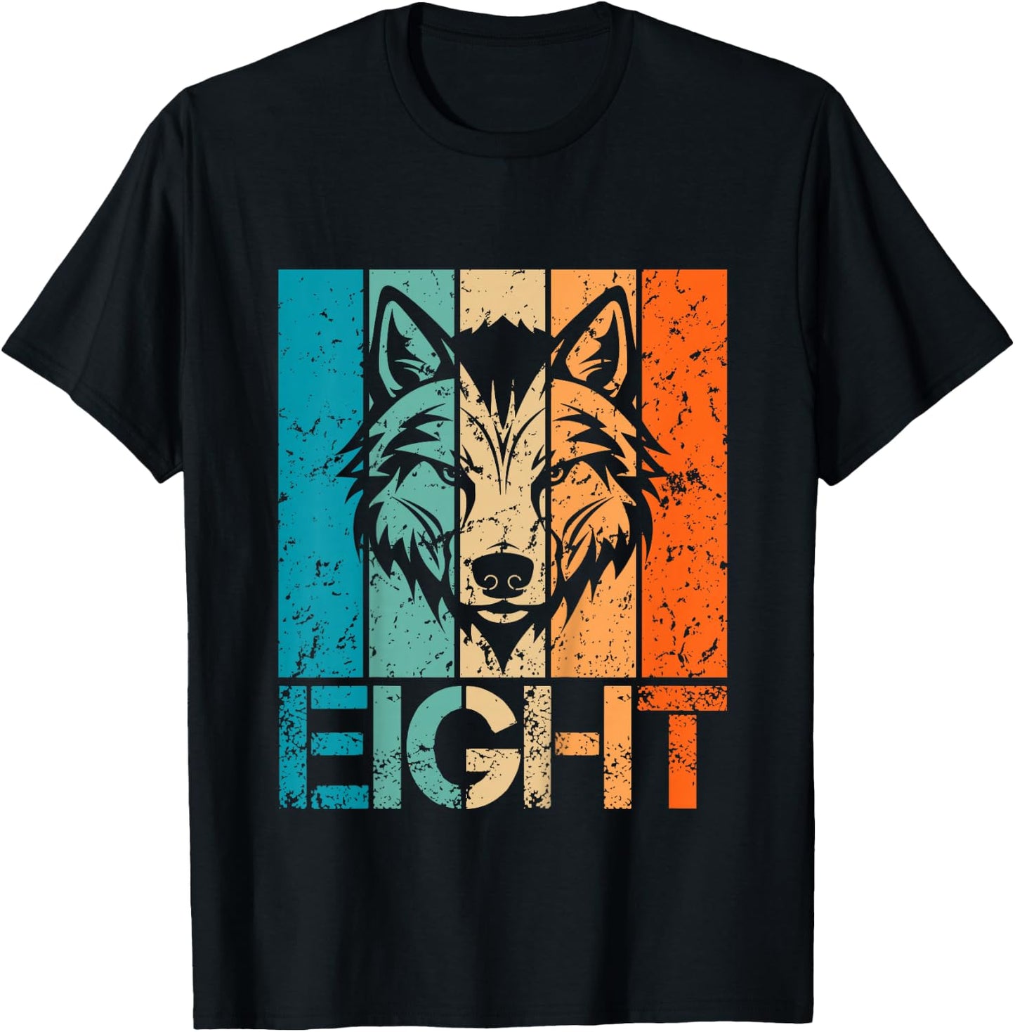 Funny 8th Wolf Birthday 8 Year Old Birthday Wolf T-Shirt - T-Shirt | Black