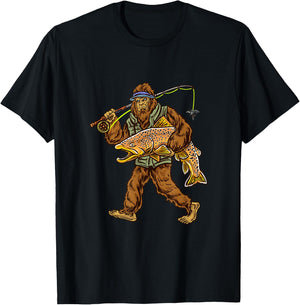 Brown Trout River Fishing Bigfoot Hunting Fishermen T-Shirt - T-Shirt | Black