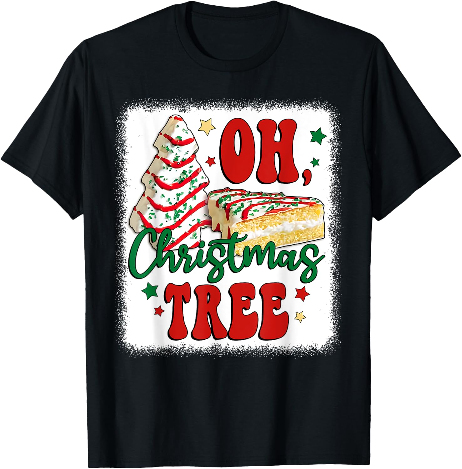 Oh Christmas Tree Cakes Debbie Becky Jen Groovy Retro Pajama T-Shirt - T-Shirt | Black