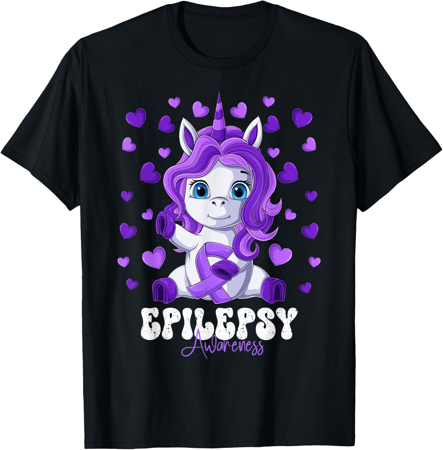 Epilepsy Awareness Month Purple Ribbon Unicorn T-Shirt - T-Shirt | Black
