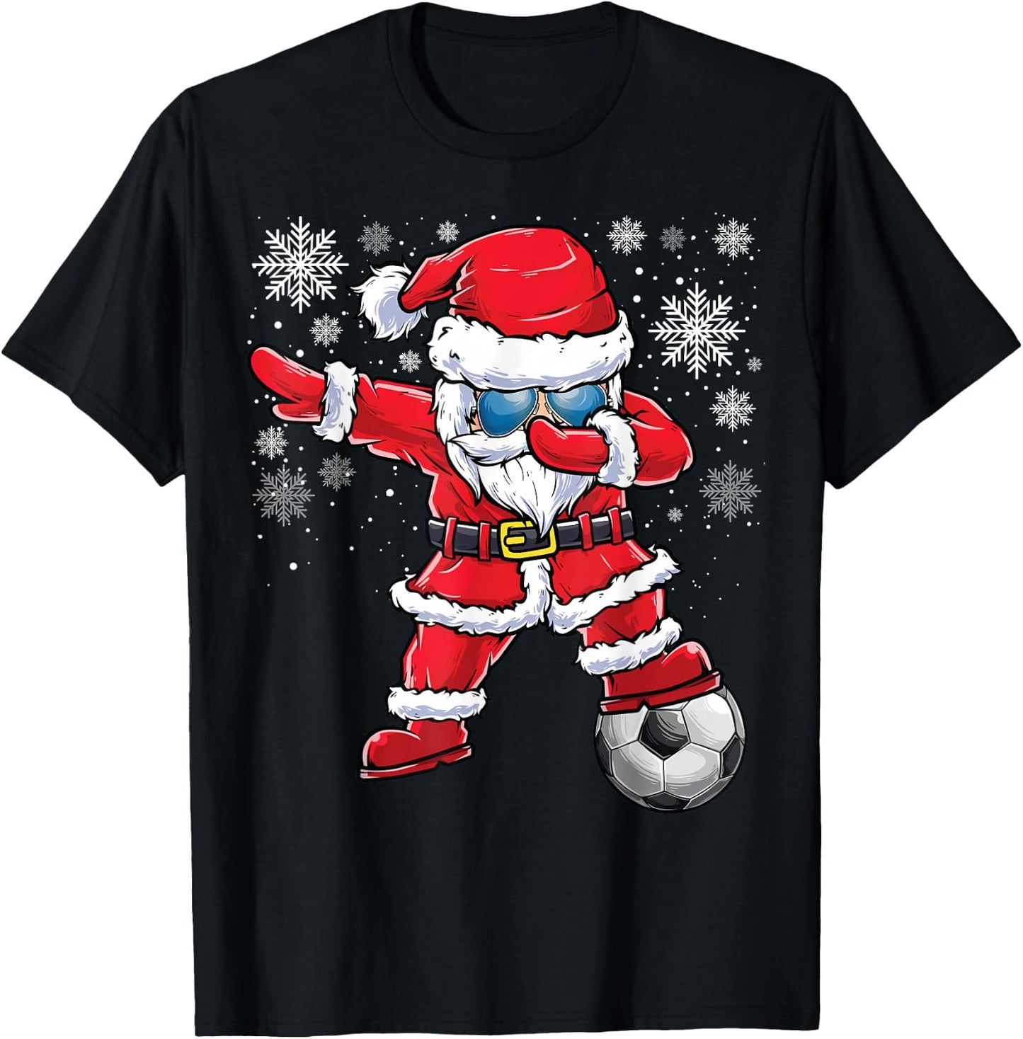 Dabbing Santa Boys Girls Funny Soccer Player Christmas T-Shirt - T-Shirt | Black