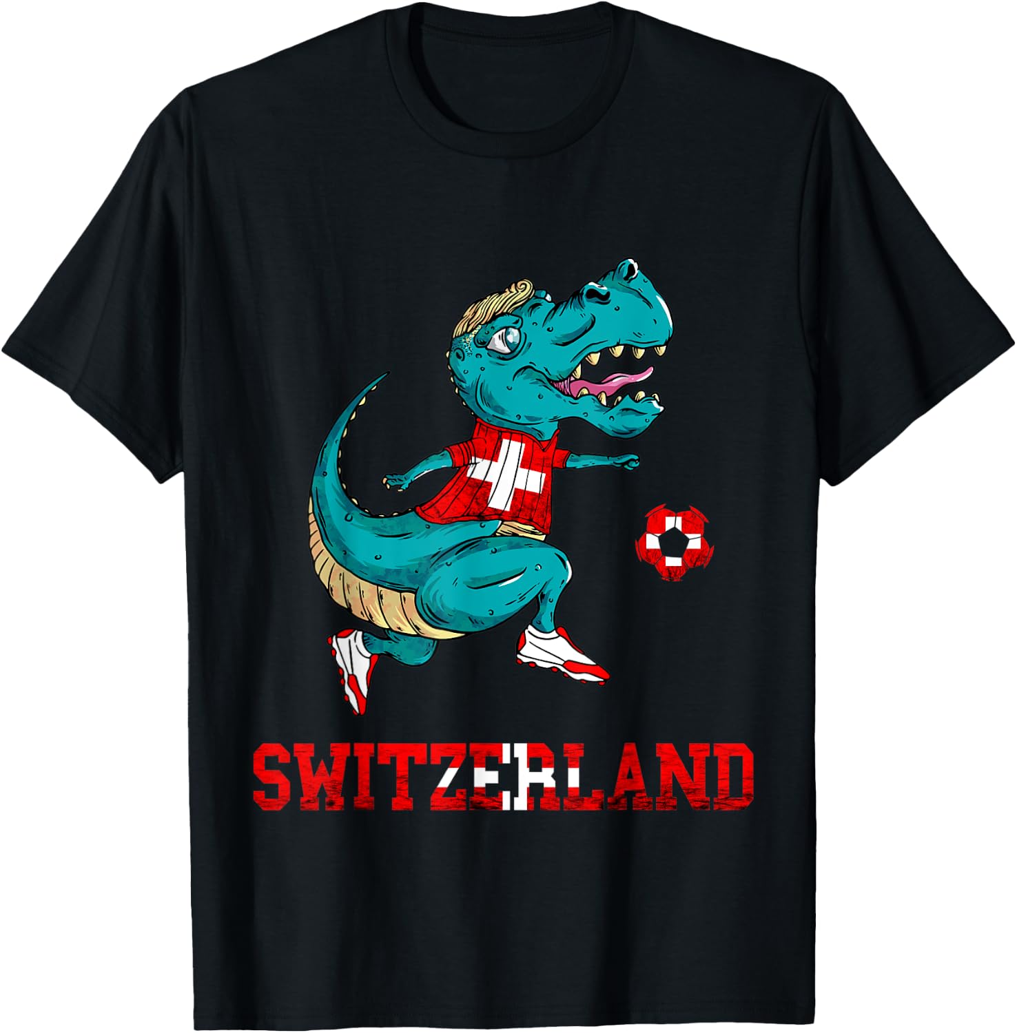 Swiss Football Team T-Rex Swiss Roots Switzerland Swiss Flag T-Shirt - T-Shirt | Black