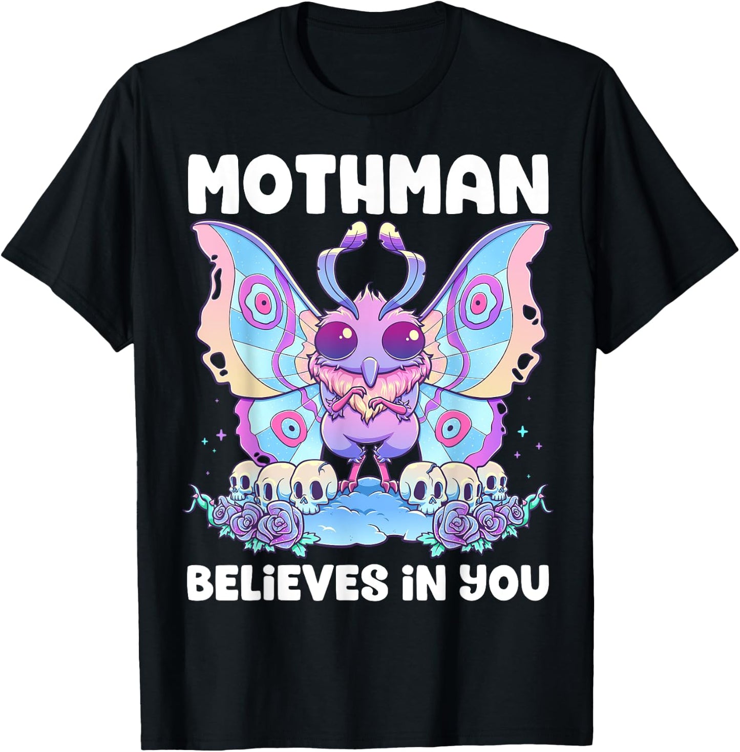 Pastel Goth Mothman Believes You Me Gothic Cryptid Wicca T-Shirt - T-Shirt | Black