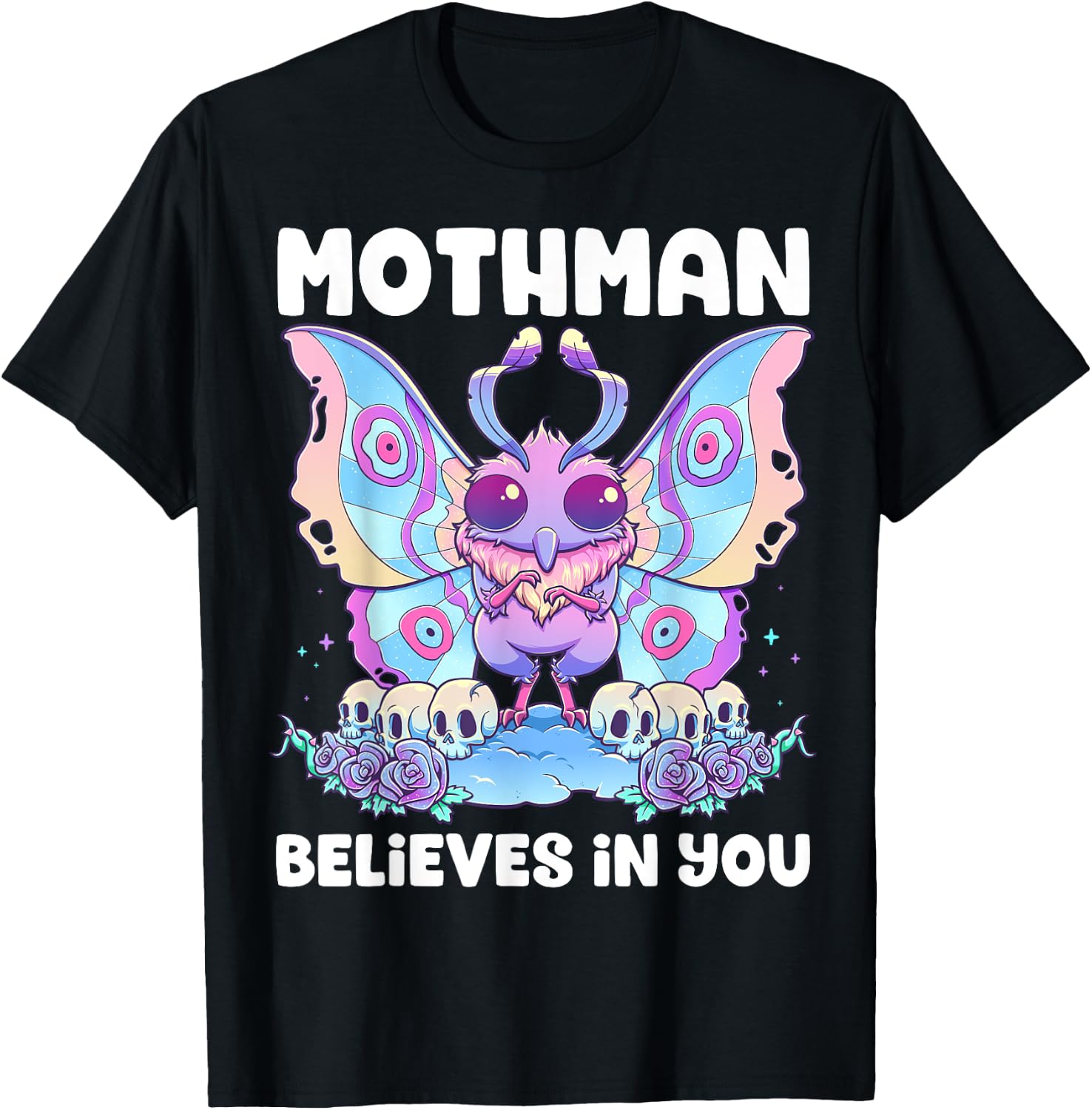 Pastel Goth Mothman Believes You Me Gothic Cryptid Wicca T-Shirt - T-Shirt | Black