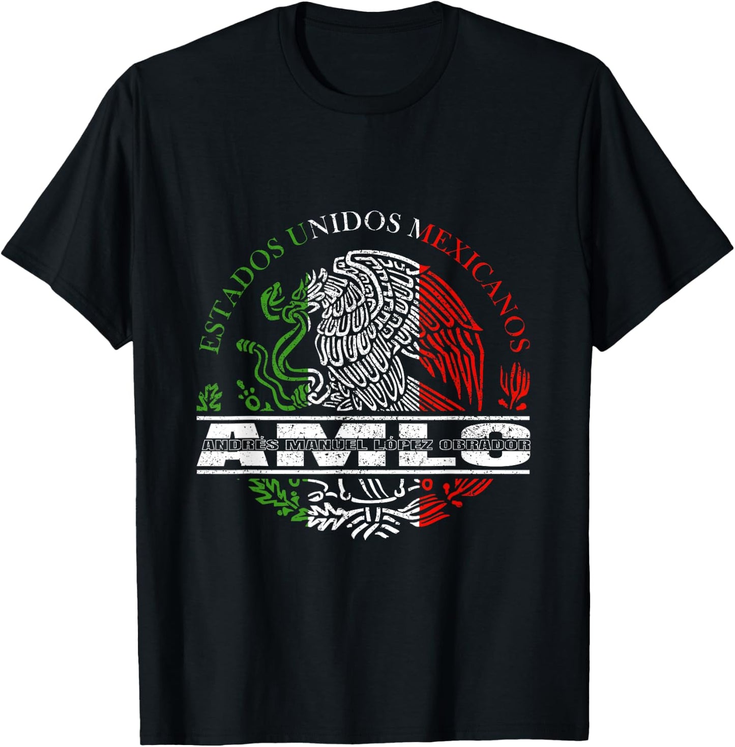 AMLO Aguila Mexicana Tricolor Mexican Eagle T-Shirt - T-Shirt | Black