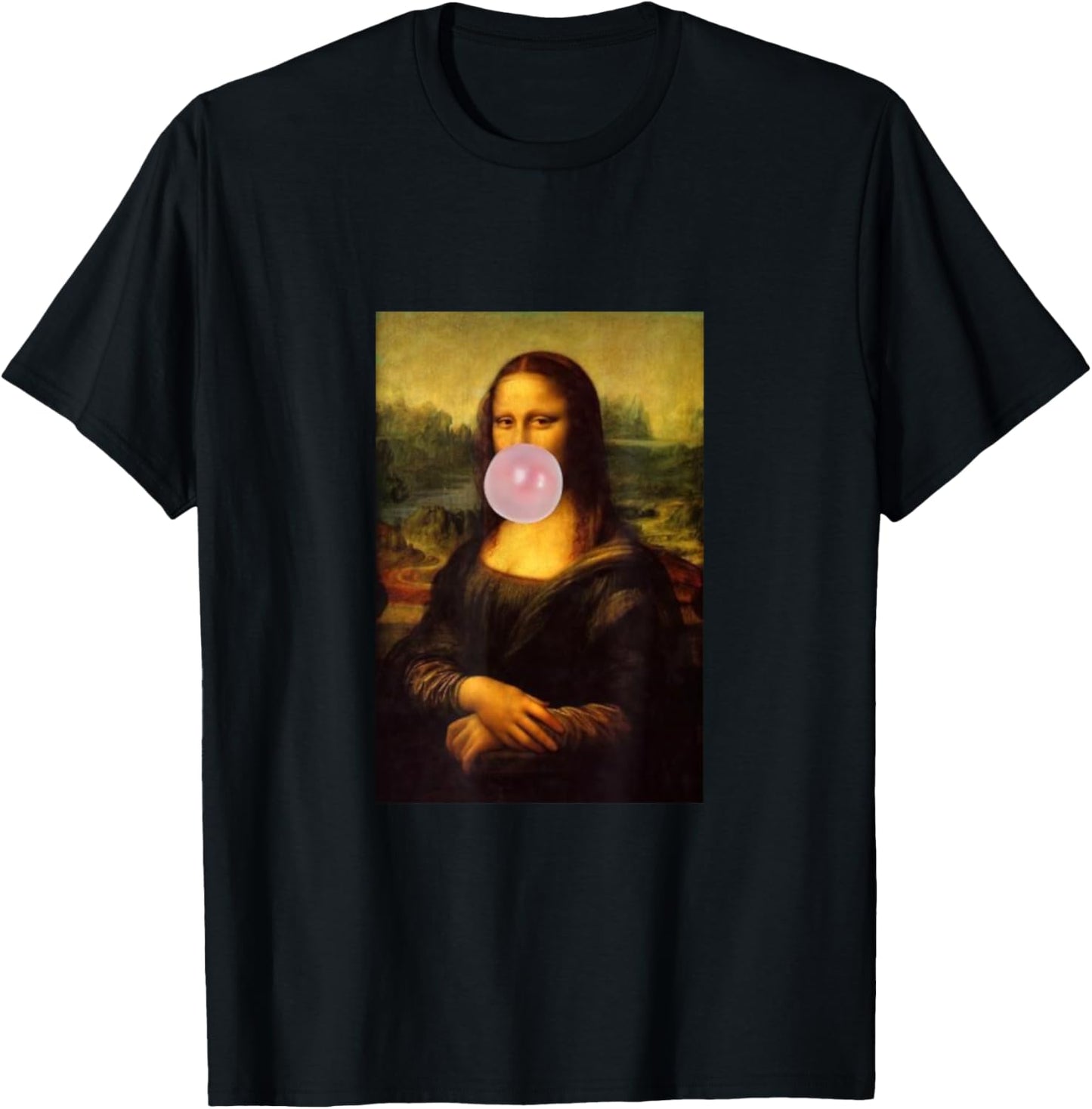 Mona Lisa with Chewing Gum Funny Mona Lisa Parody T-Shirt - T-Shirt | Black