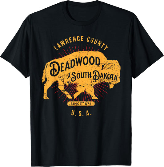 Deadwood South Dakota USA Distressed Bison Design Souvenir T-Shirt - T-Shirt | Black