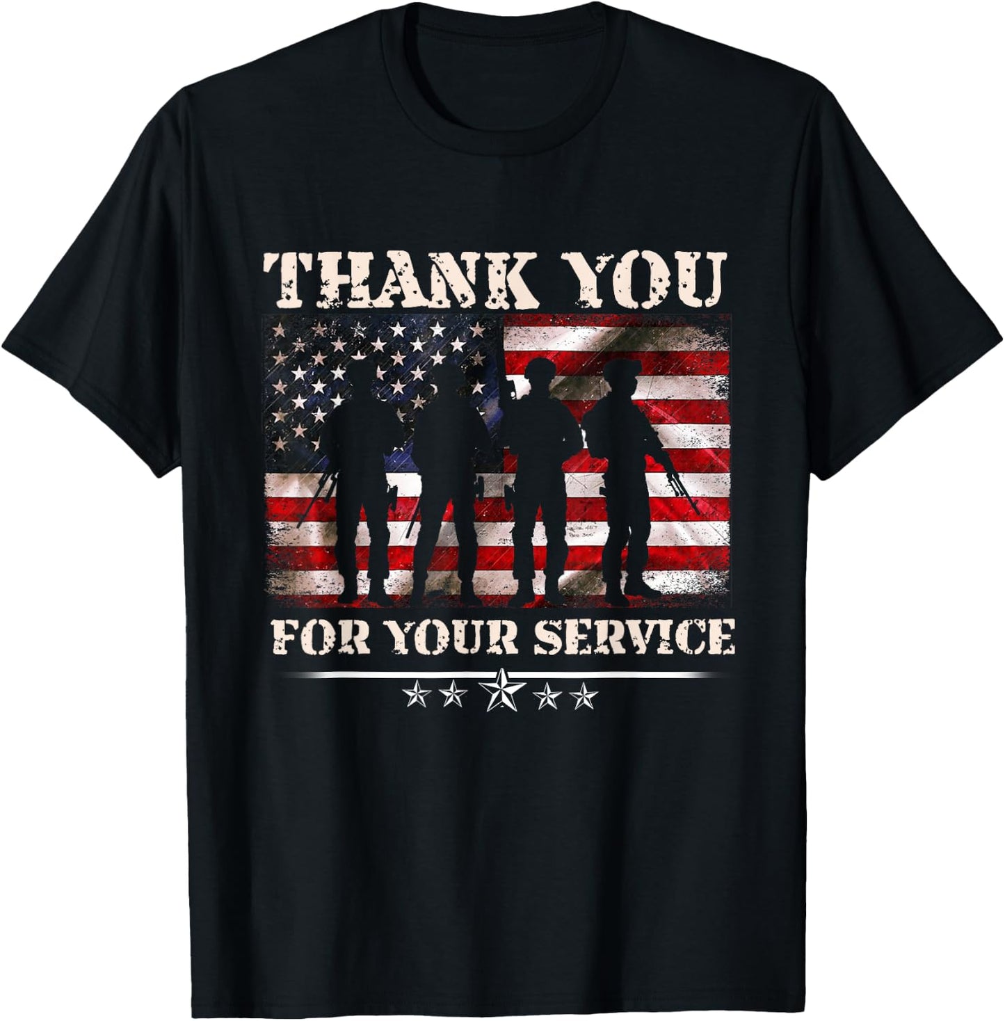 Thank You For Your Service American Flag Veterans Day T-Shirt - T-Shirt | Black