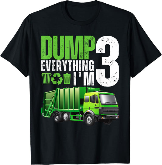 Garbage Truck 3rd Birthday Boy Dump Everything 3 Year Old T-Shirt - T-Shirt | Black