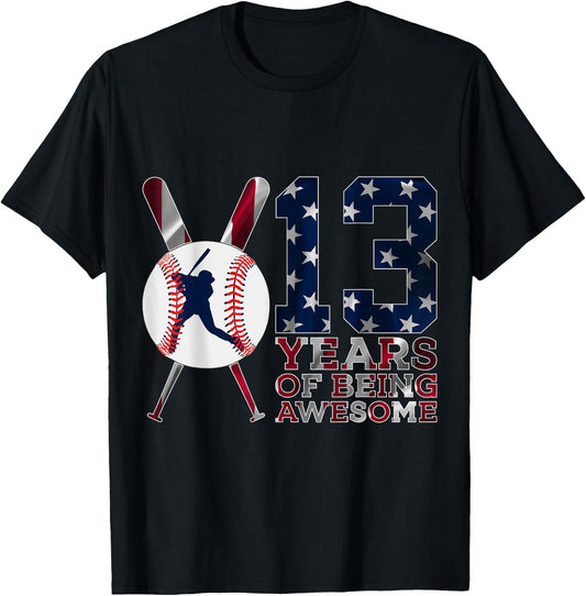 13 Years of Being Awesome Baseball 13th Birthday T-Shirt - T-Shirt | Black