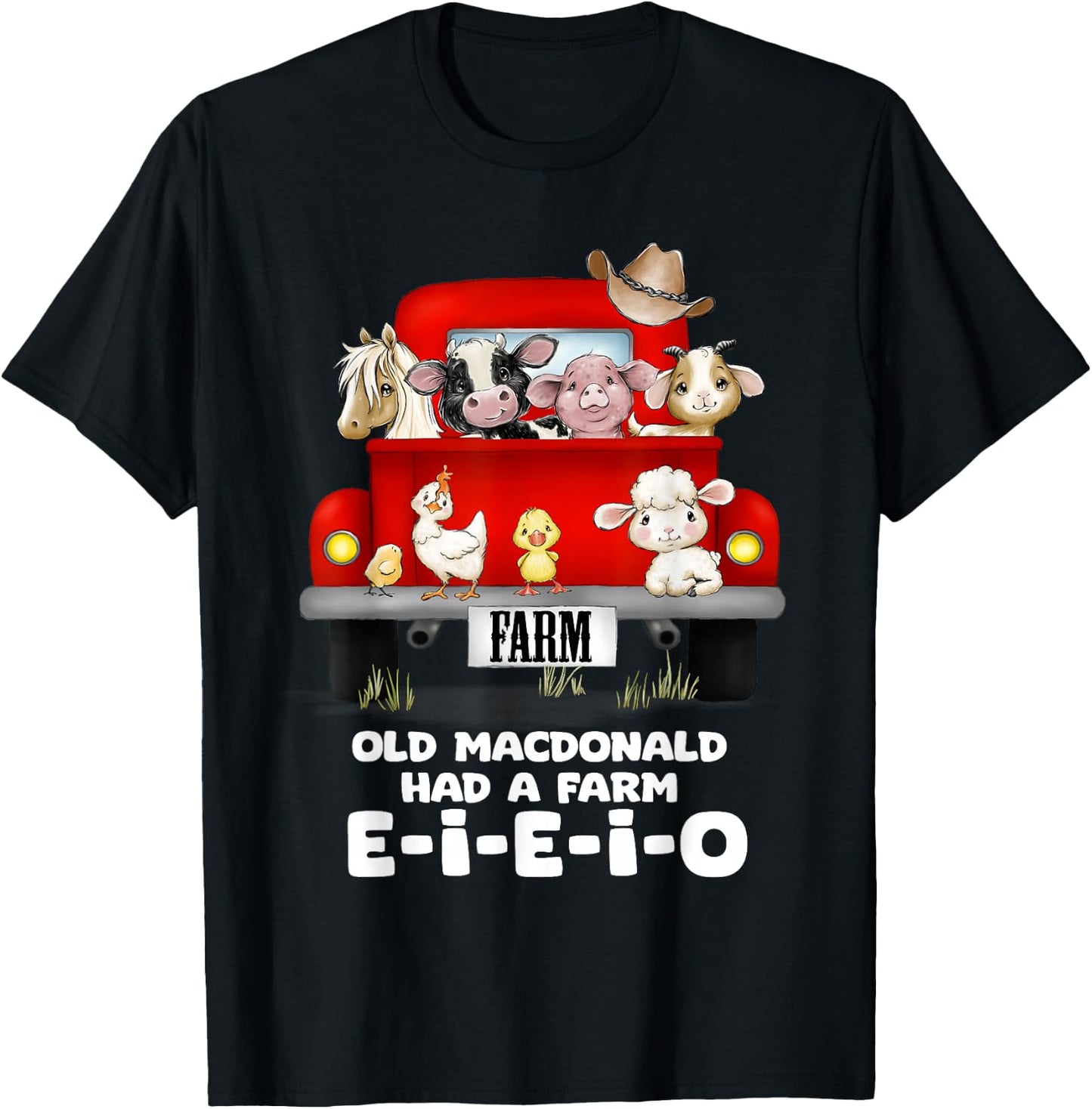 Toddler Kids Old MacDonald Had a Farm E-I-E-I-O Nursery Song T-Shirt - T-Shirt | Black