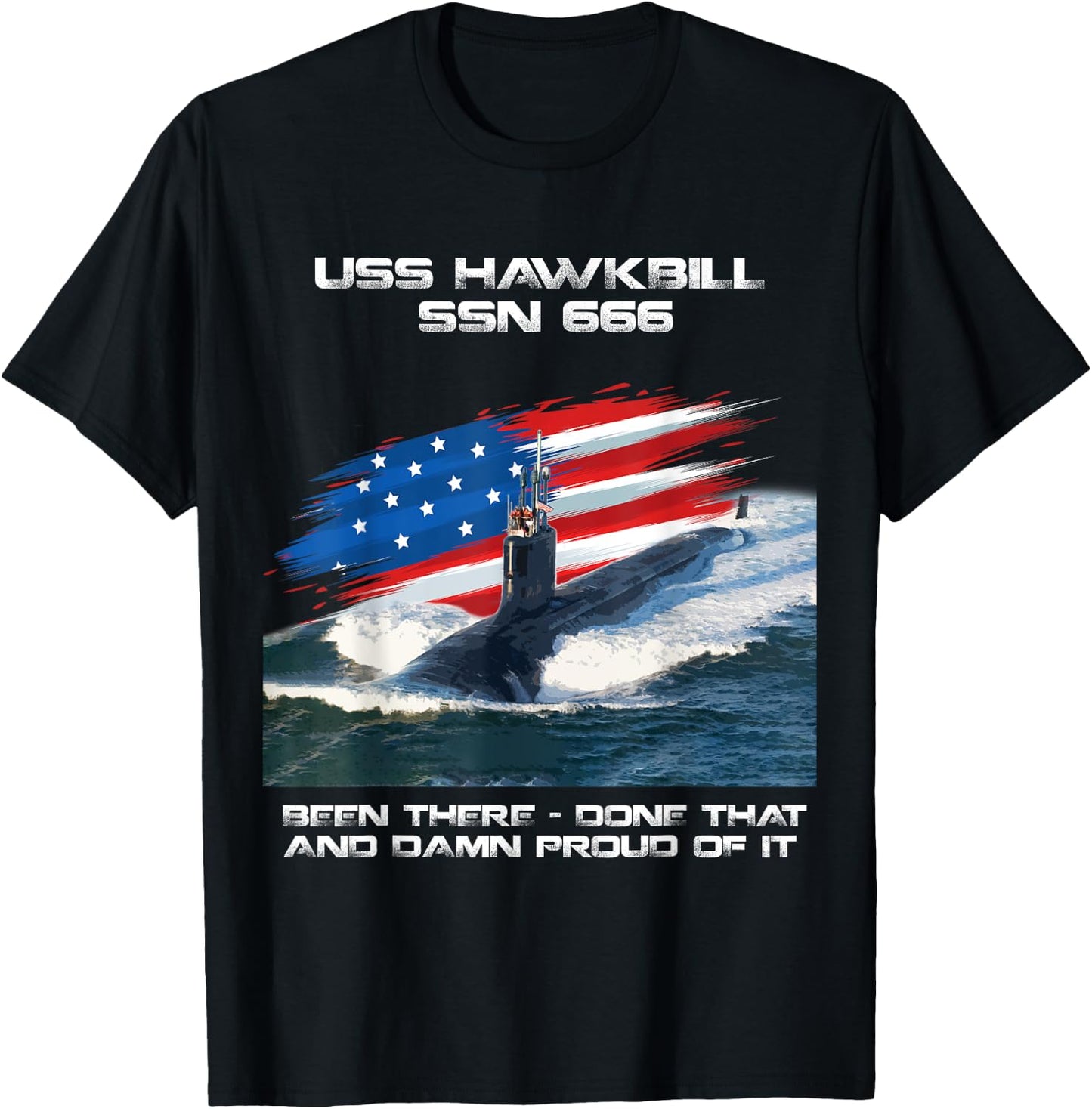 USS Hawkbill SSN-666 American Flag Submarine Veteran Xmas Women Men T-Shirt - T-Shirt | Black
