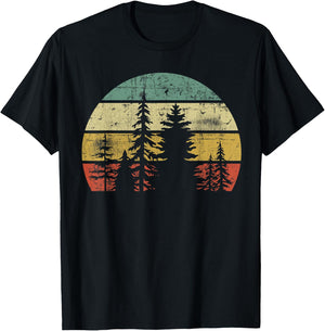 Retro Wildlife Trees Outdoors Nature Forest T-Shirt - T-Shirt | Black