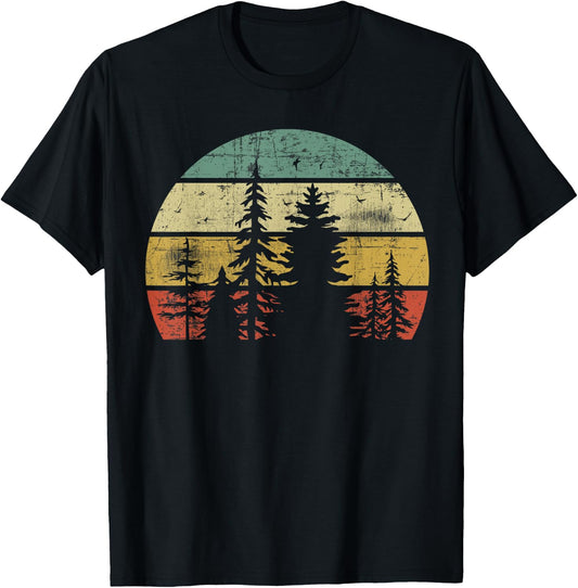 Retro Wildlife Trees Outdoors Nature Forest T-Shirt - T-Shirt | Black