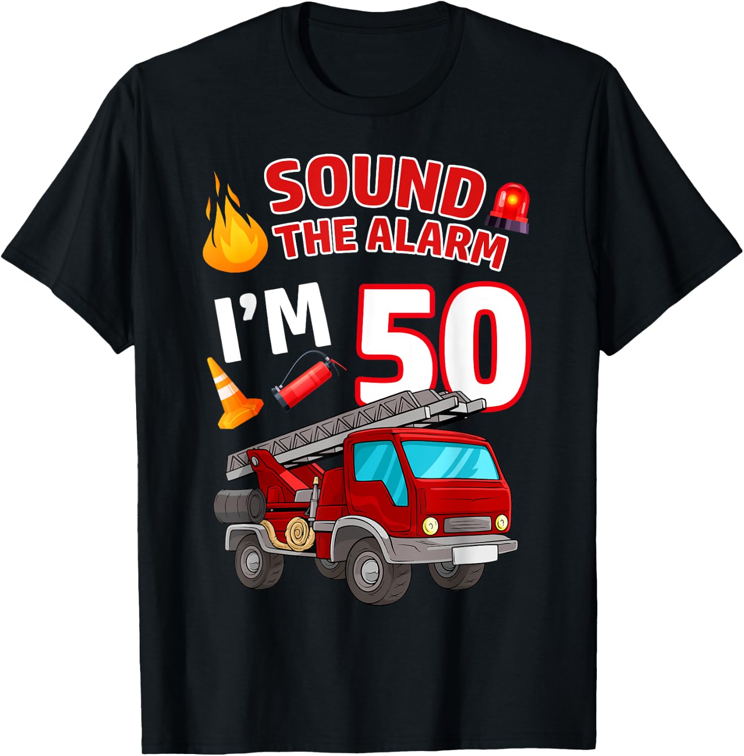 Fire Truck 50th Birthday Firefighter Fireman 50 Year Old T-Shirt - T-Shirt | Black