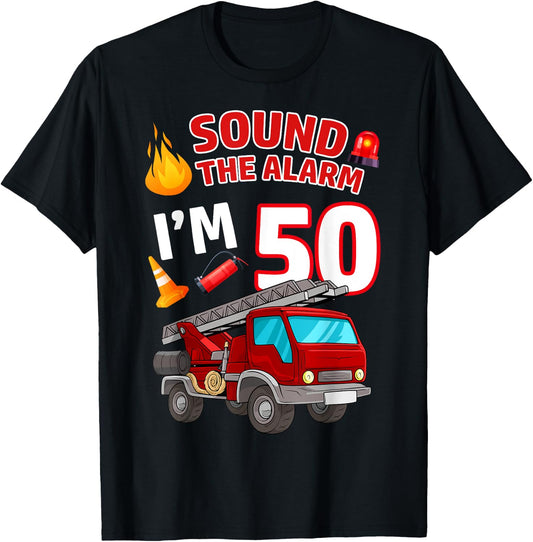 Fire Truck 50th Birthday Firefighter Fireman 50 Year Old T-Shirt - T-Shirt | Black