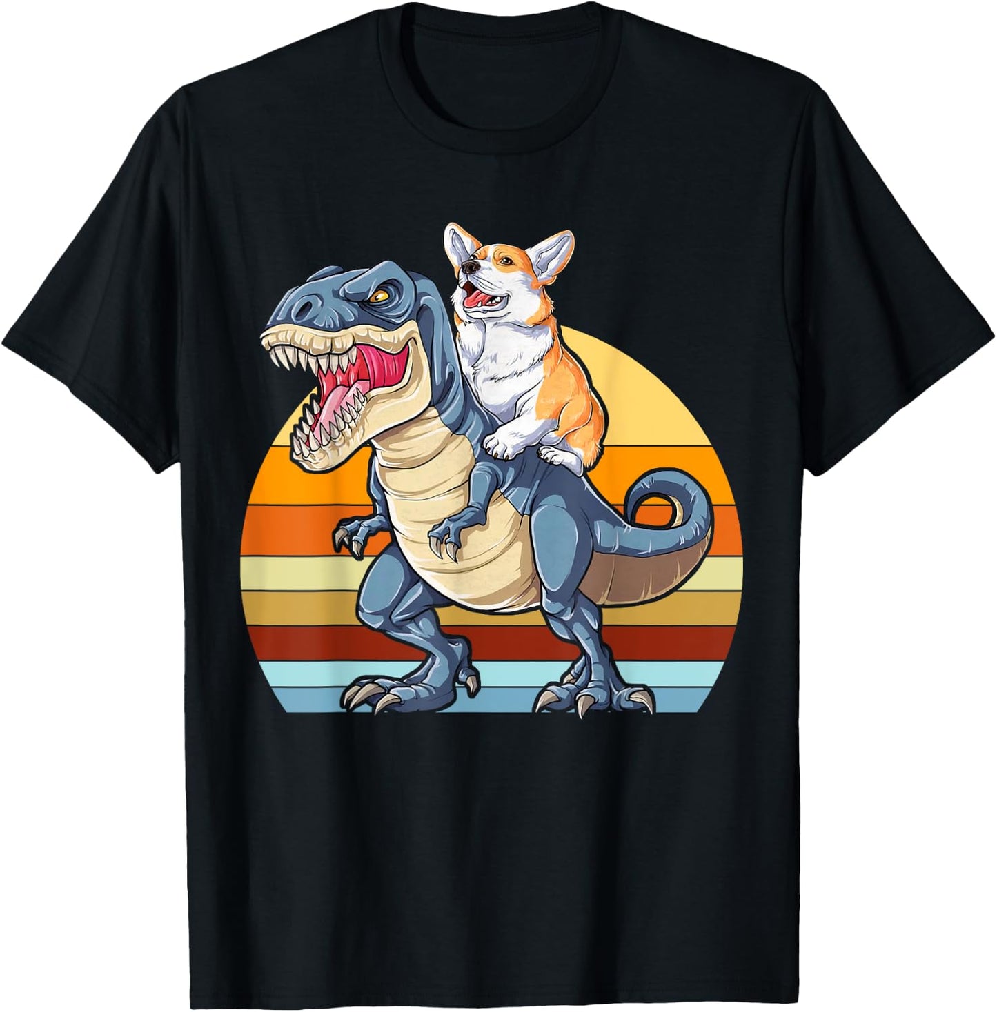 Corgi Riding Dinosaur T rex Cute Corgis Dog Lover Women T-Shirt - T-Shirt | Black