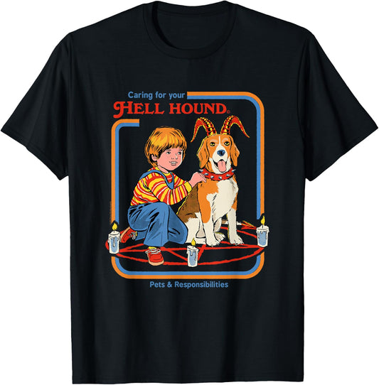 Steven Rhodes Caring for Your Hell Hound Retro Dark Humor T-Shirt - T-Shirt | Black