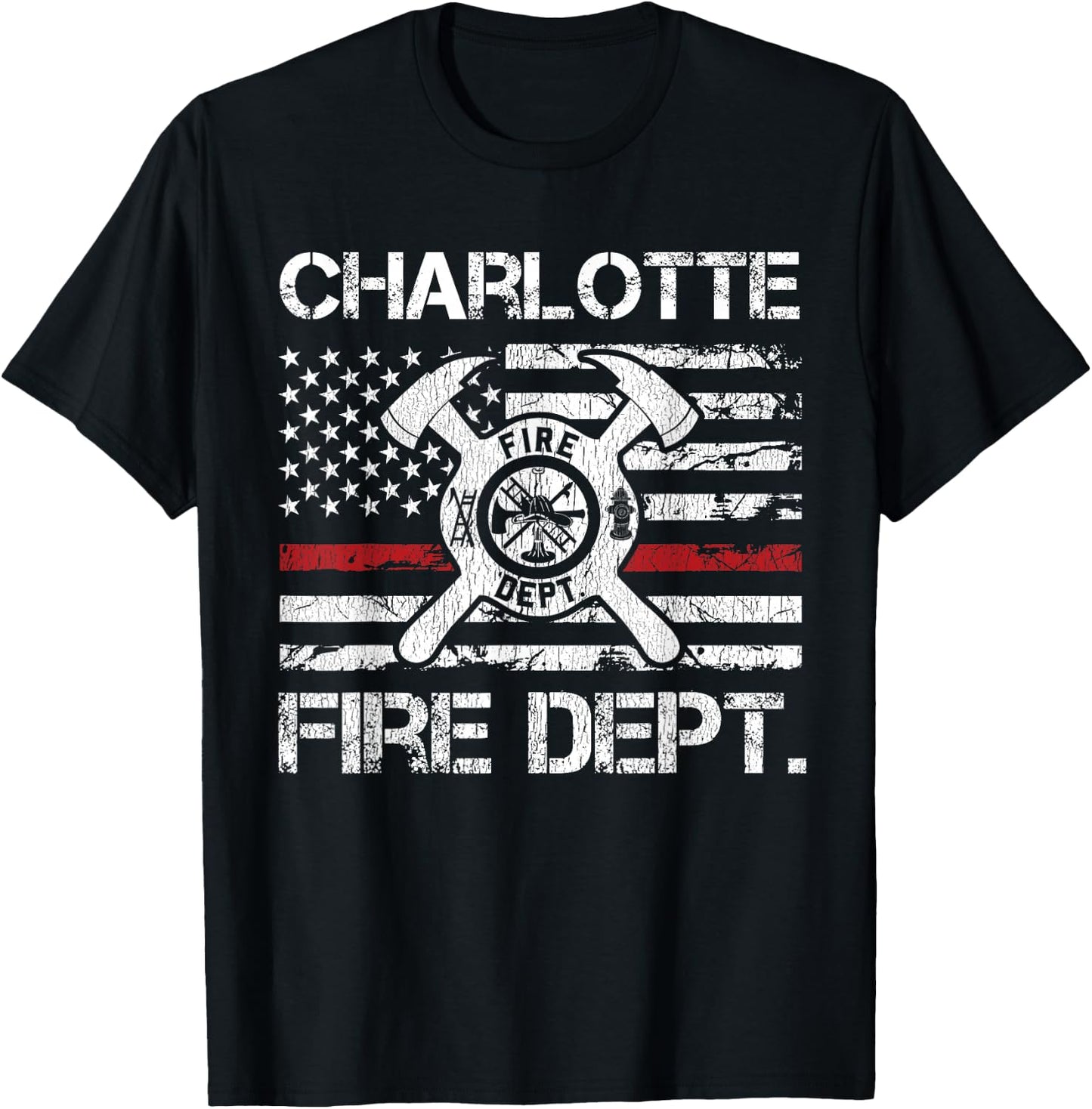 Charlotte North Carolina Fire Department Thin Red Line T-Shirt - T-Shirt | Black