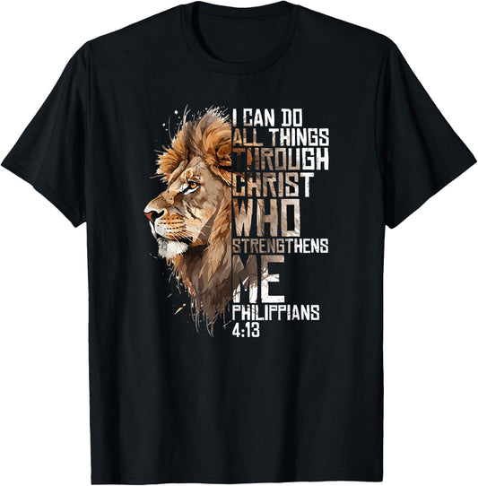 Philippians Christian Bible Verse Funny Lion Graphic Novelty T-Shirt - T-Shirt | Black
