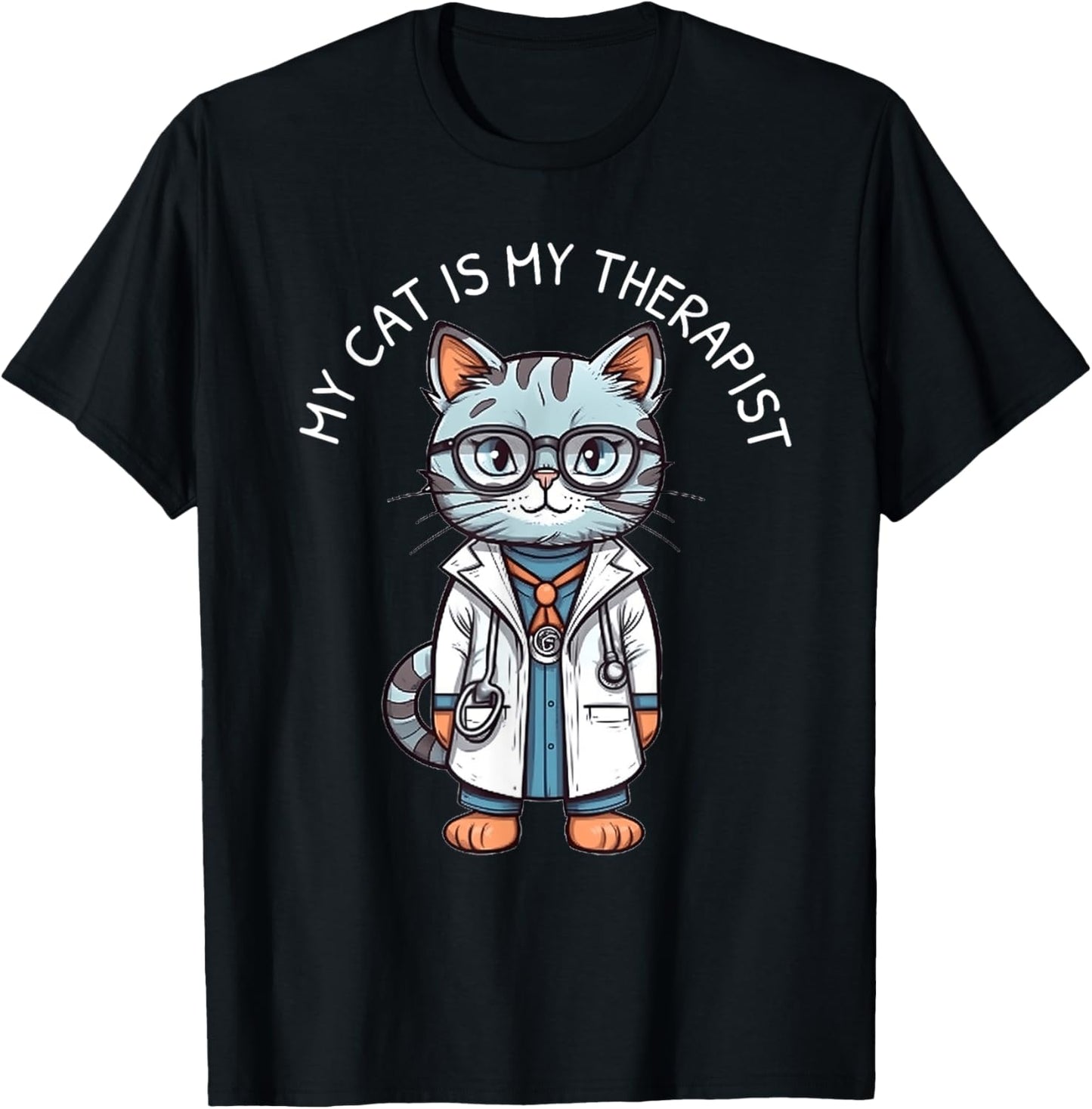 My Cat Is My Therapist Funny Cat Doctor For Animal Lovers Women T-Shirt - T-Shirt | Black
