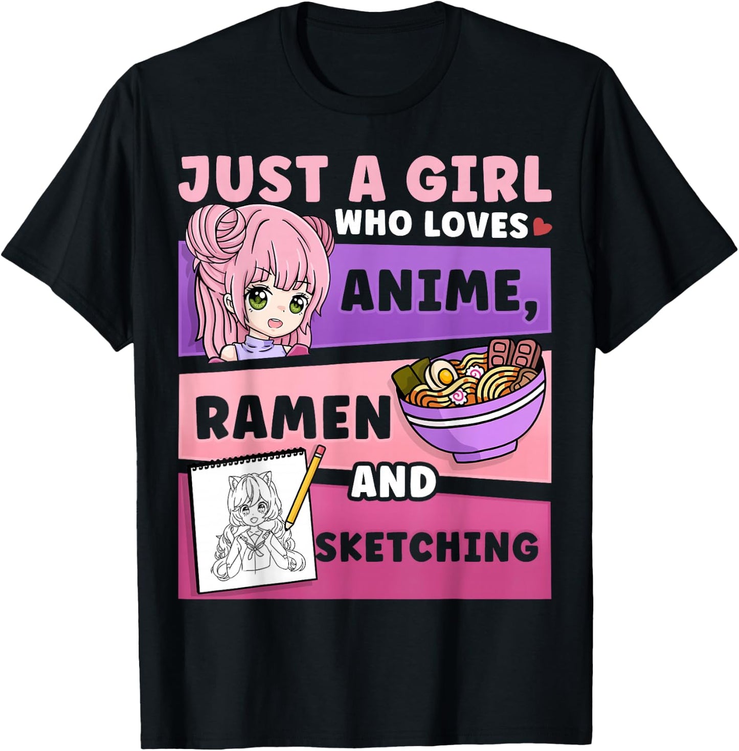 Anime Just a Girl Who Loves Anime Ramen and Sketching Small T-Shirt - T-Shirt | Black