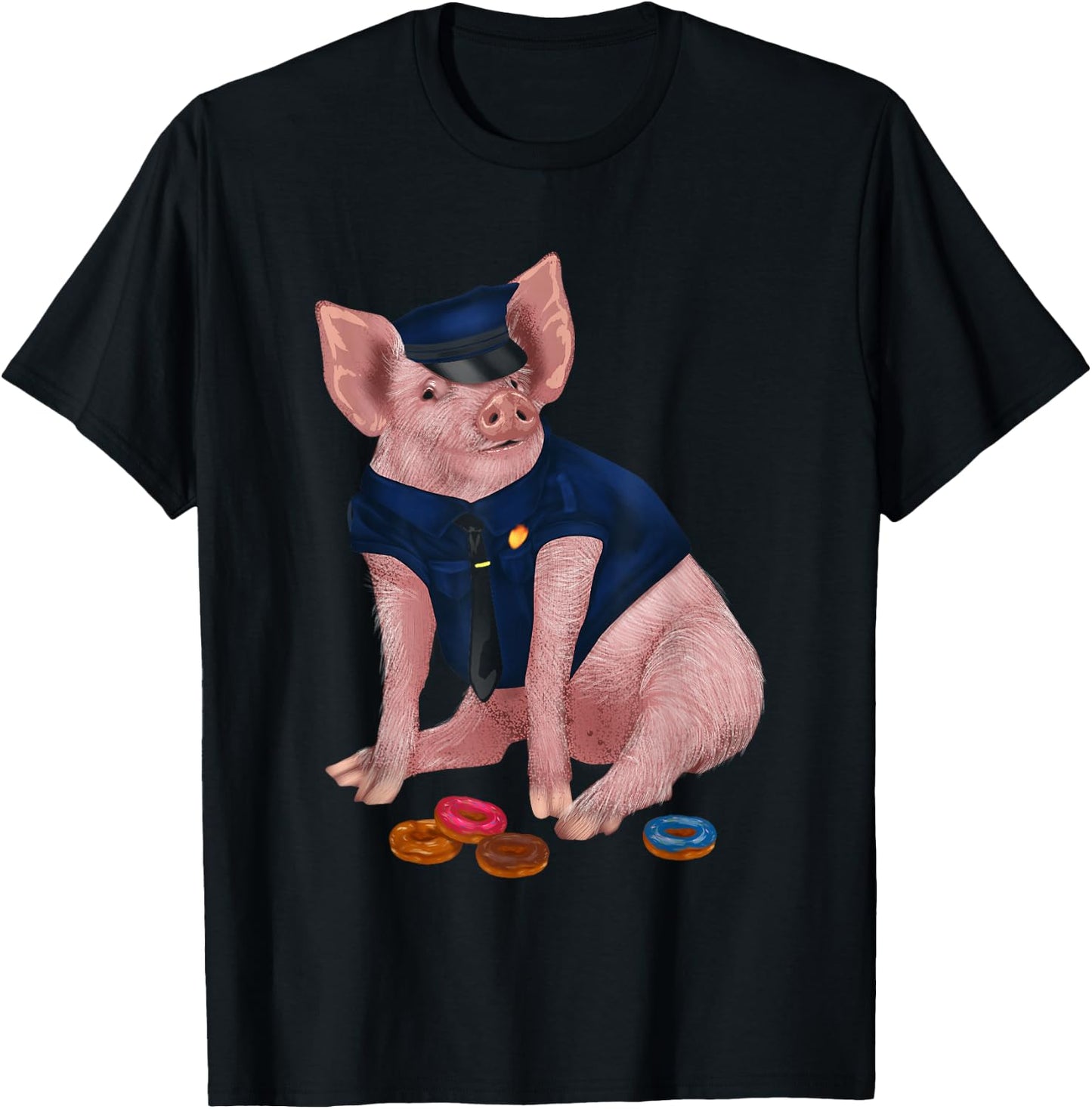 Humorous Police Doughnut Pig Cop For Policemen Sheriff T-Shirt - T-Shirt | Black
