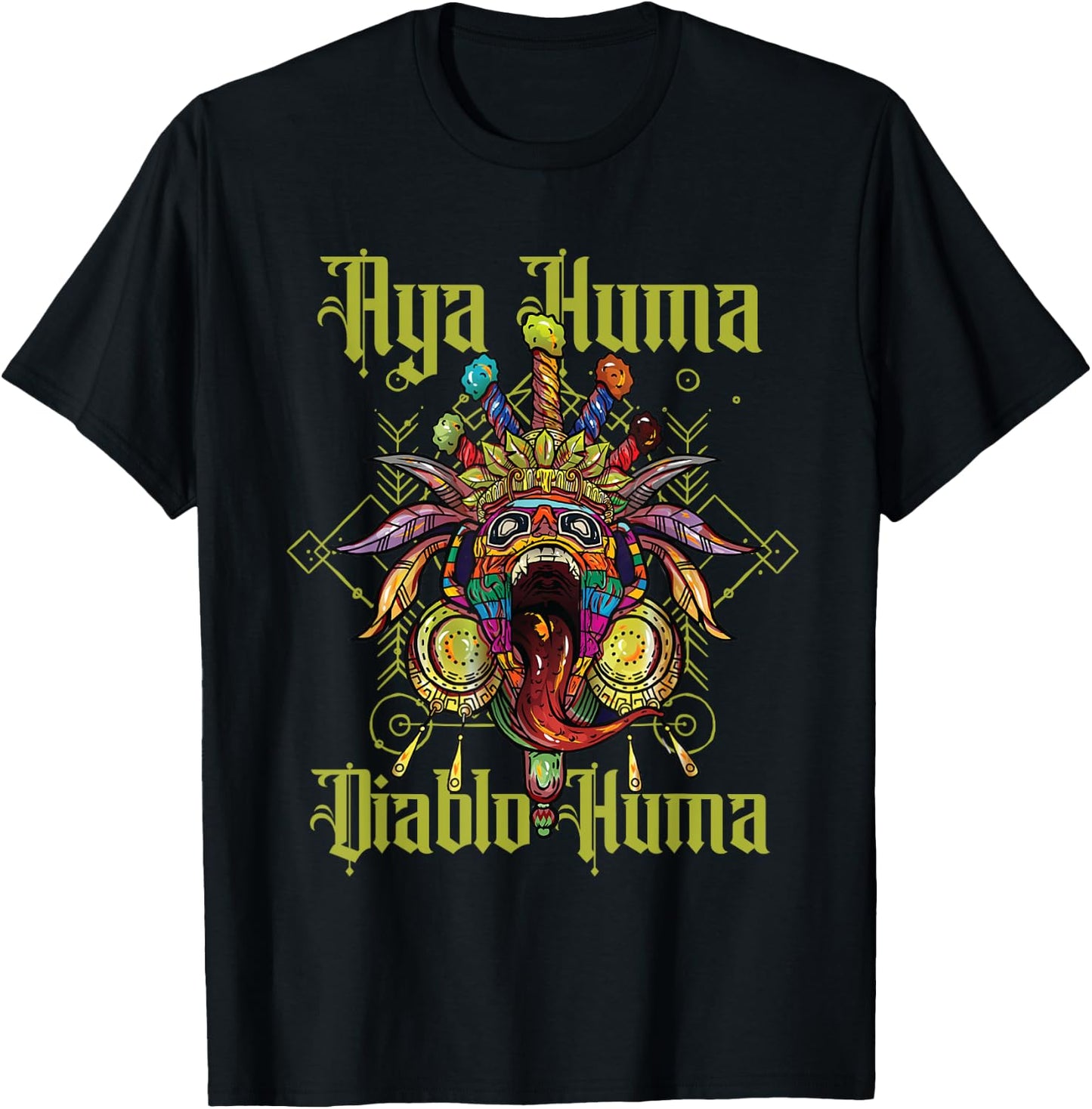 Aya Huma Festival Mask Spirit Head Two Faces Diablo Huma T-Shirt - T-Shirt | Black