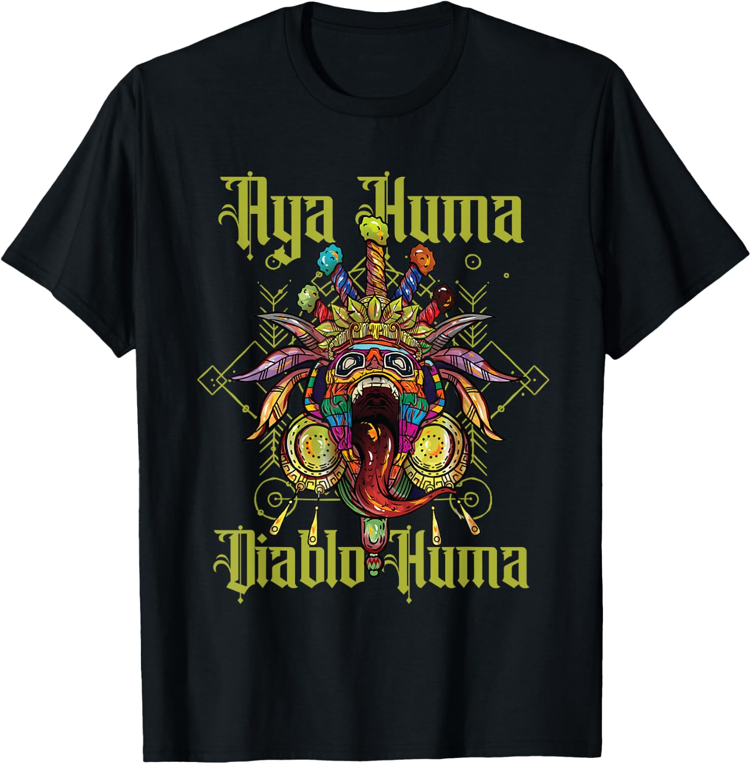 Aya Huma Festival Mask Spirit Head Two Faces Diablo Huma T-Shirt - T-Shirt | Black