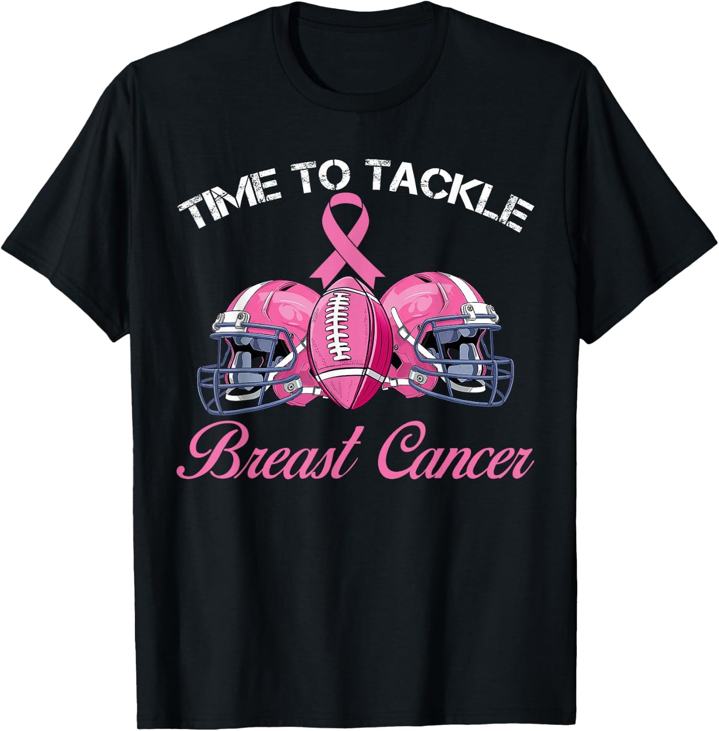 Football Survivor Time To Tackle Breast Cancer Awareness T-Shirt - T-Shirt | Black