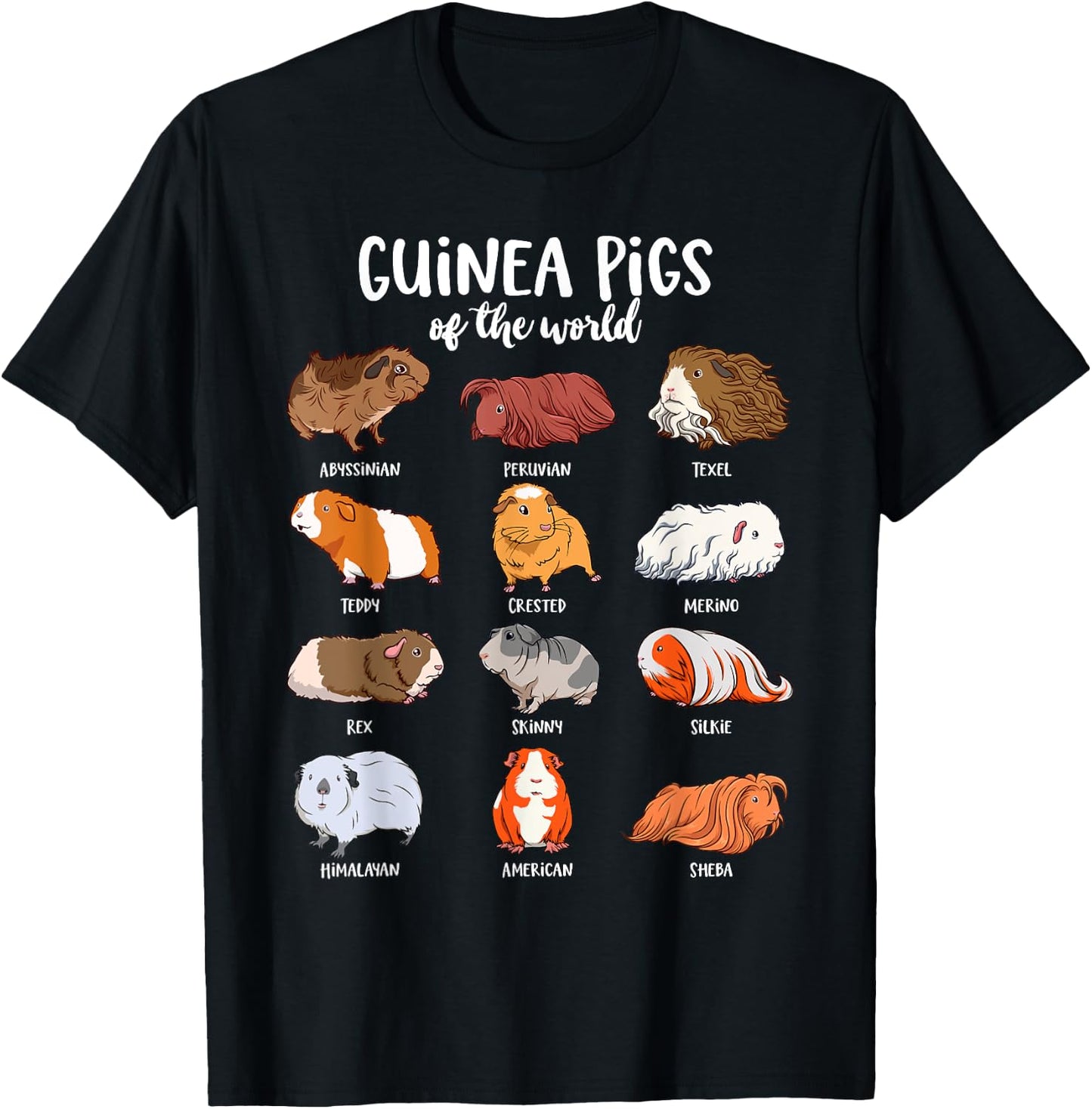 Cartoon guinea pigs - Types of Guinea pigs T-Shirt - T-Shirt | Black