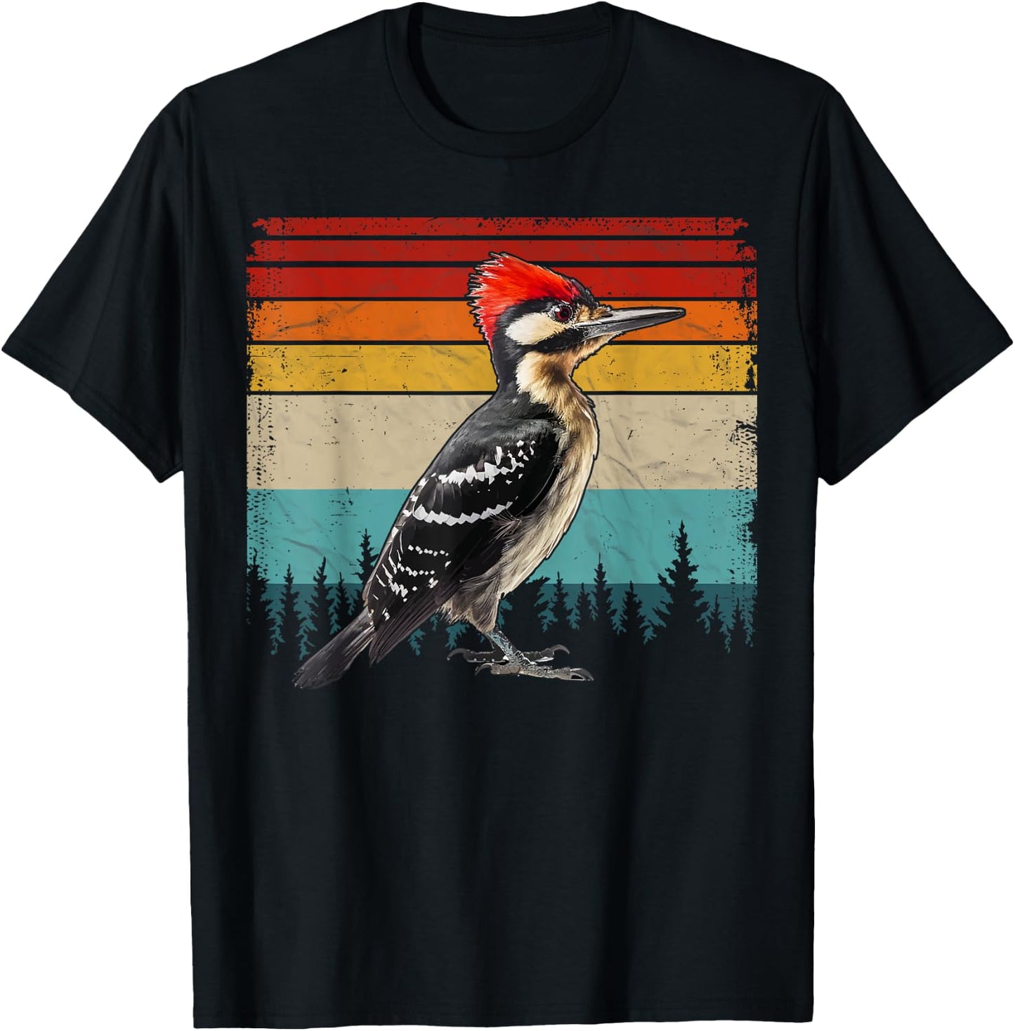 Vintage Distressed Retro Style Cool Woodpecker Bird T-Shirt - T-Shirt | Black