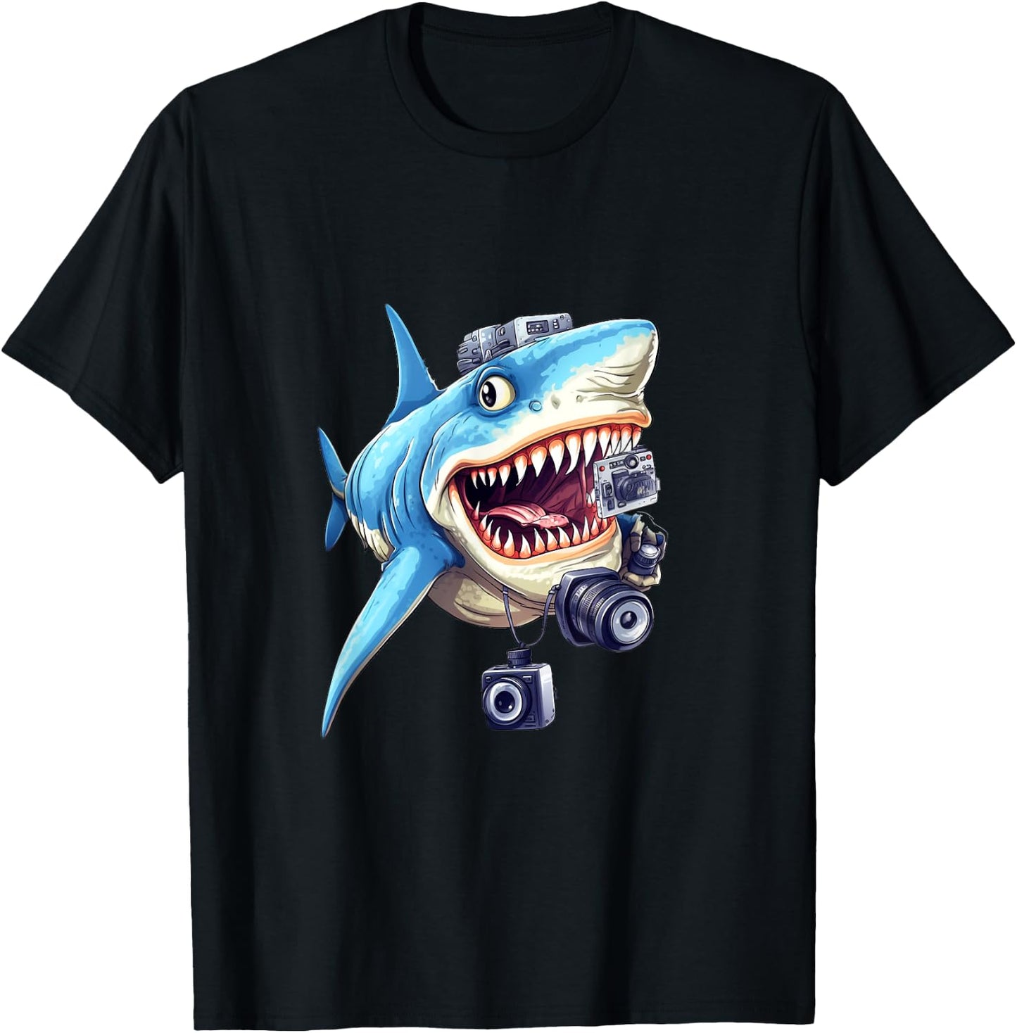 Shark Photographer Camera Photograph Photography Shark Lover T-Shirt - T-Shirt | Black