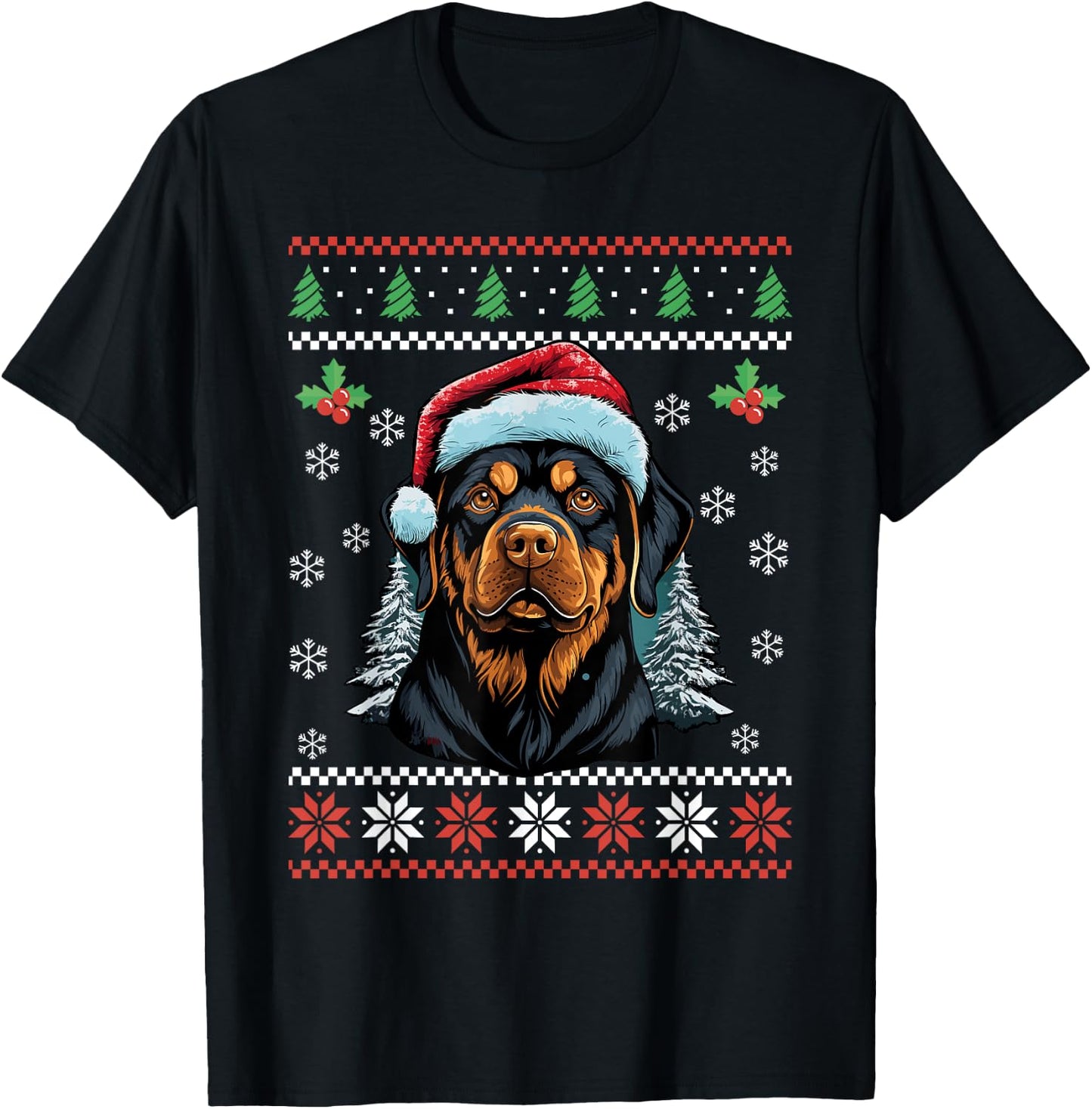 Rottweiler Dog Ugly Christmas Sweater Xmas For Adults Kids T-Shirt - T-Shirt | Black
