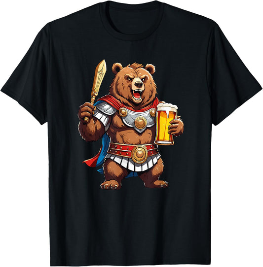 Funny Bear Grizzly as Roman Warrior T-Shirt - T-Shirt | Black