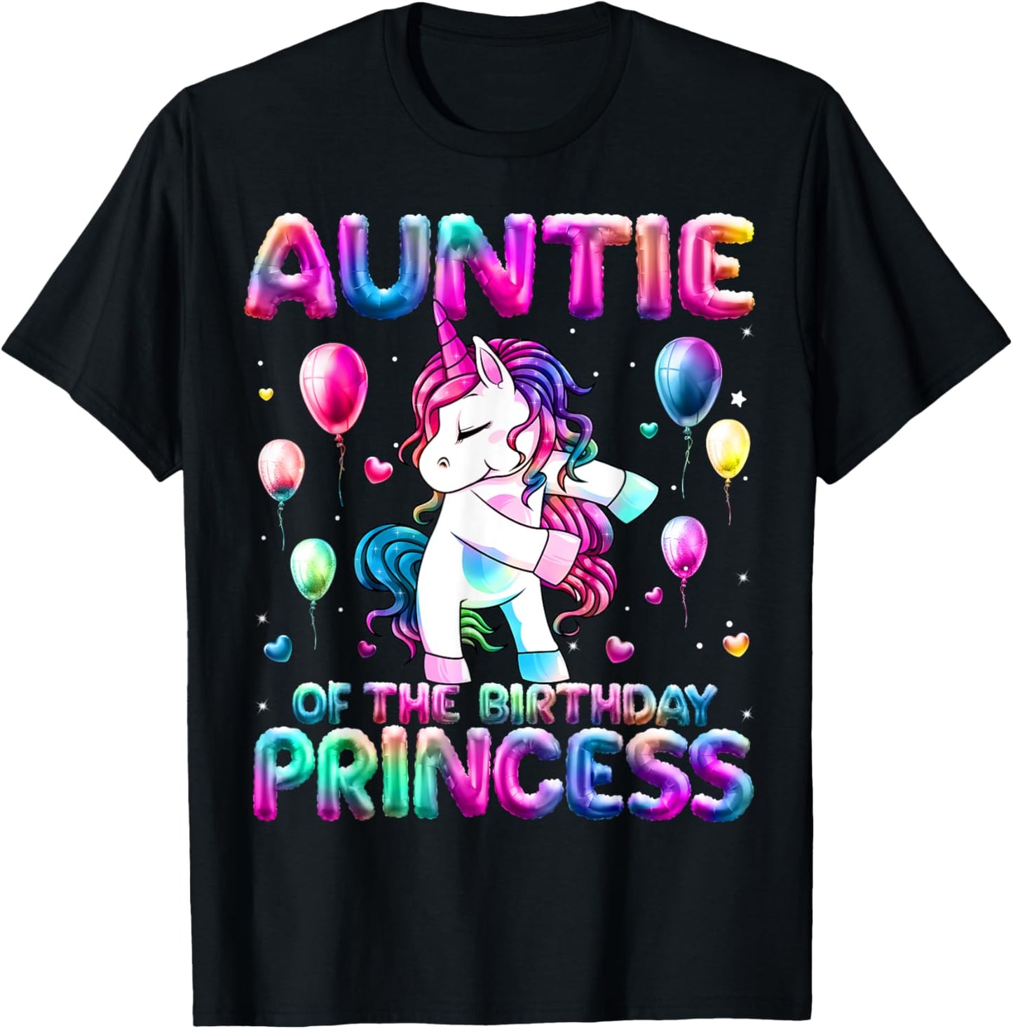 Auntie of the Birthday Princess Girl Flossing Unicorn Aunt T-Shirt - T-Shirt | Black