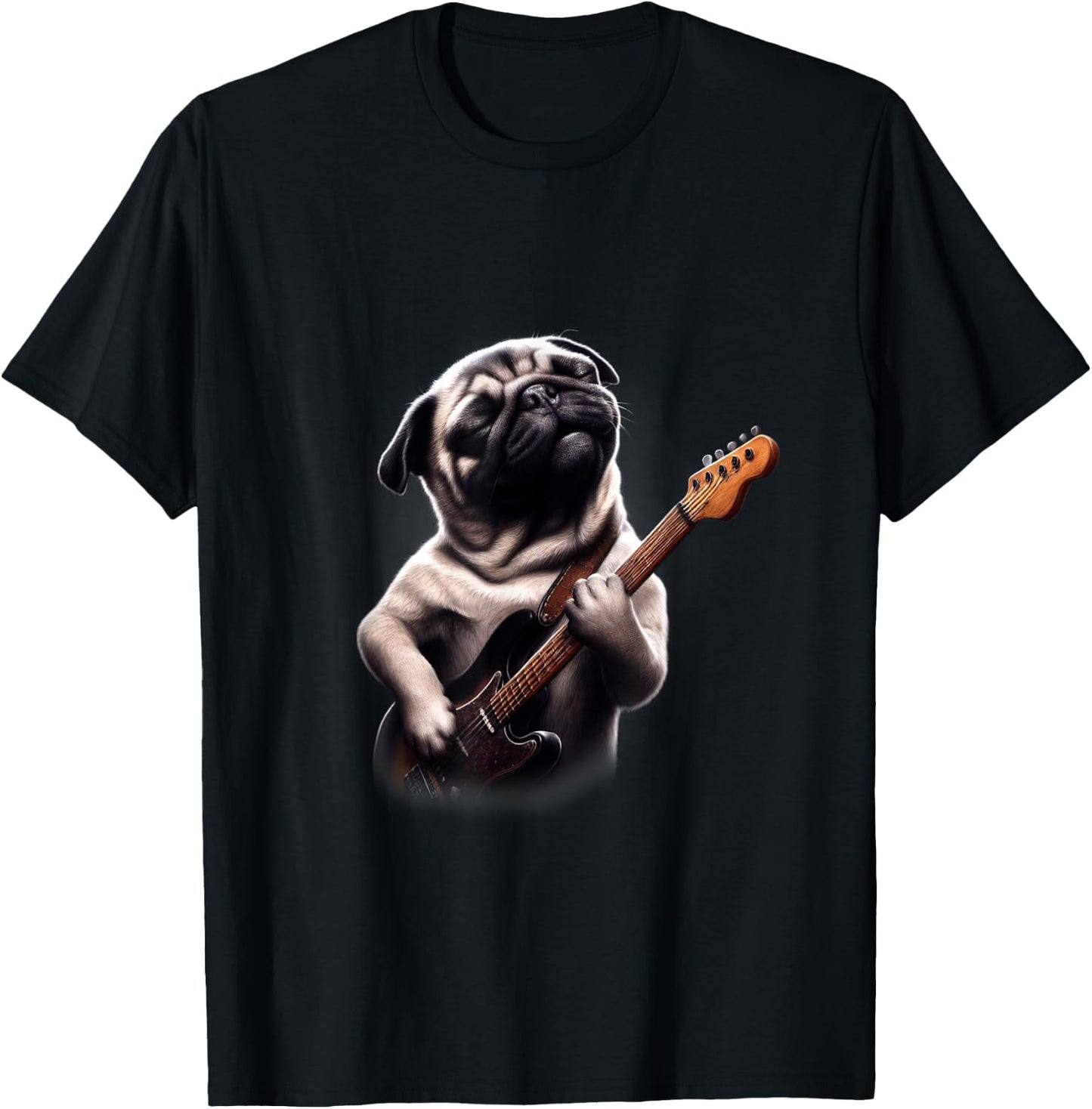 Pug Playing Guitar - Funny Rock Music Guitar Pug T-Shirt - T-Shirt | Black
