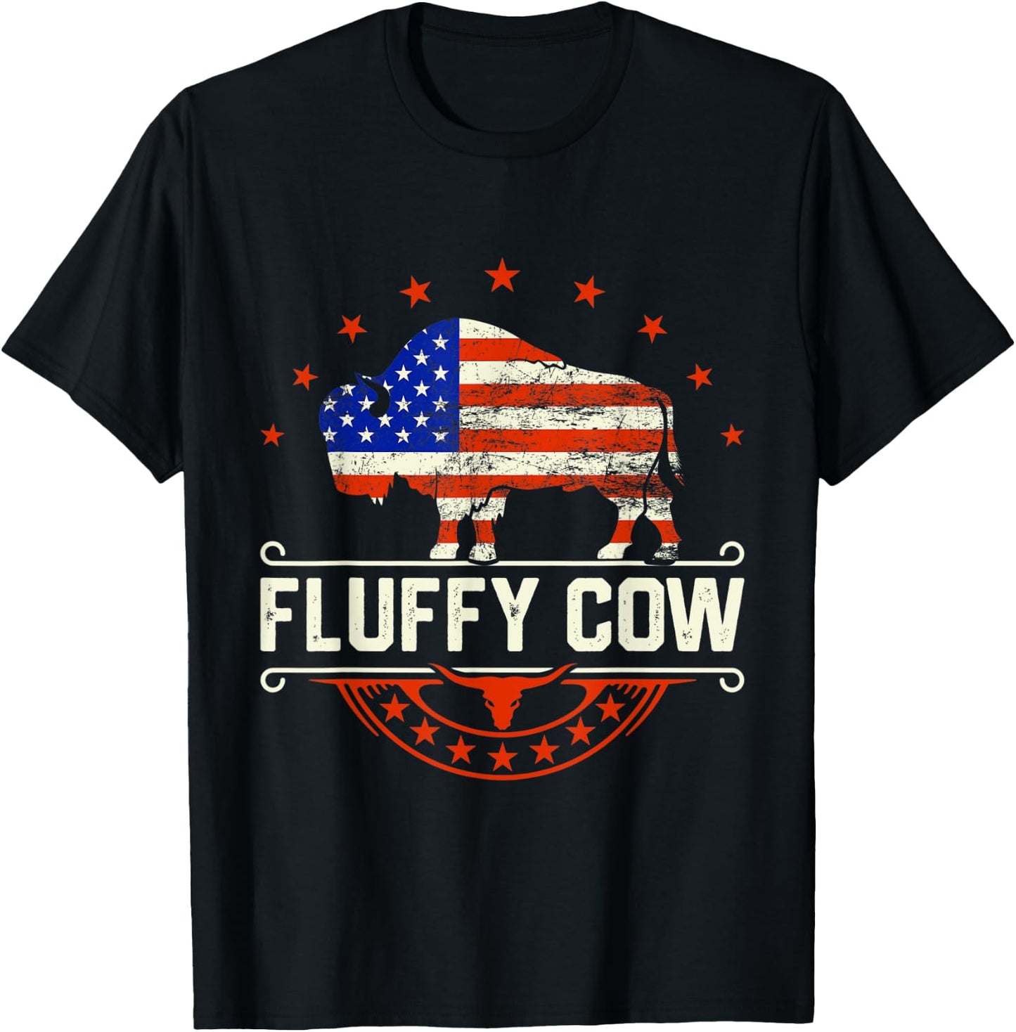 Fluffy Cow | Vintage American bison buffalo lover wildlife T-Shirt - T-Shirt | Black