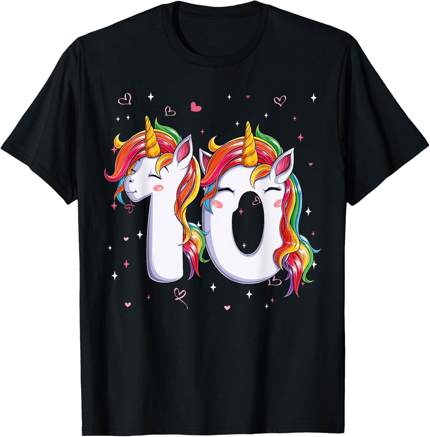 Unicorn Ten 10 Years Old 10th Birthday Girl Bday Party Kids T-Shirt - T-Shirt | Black