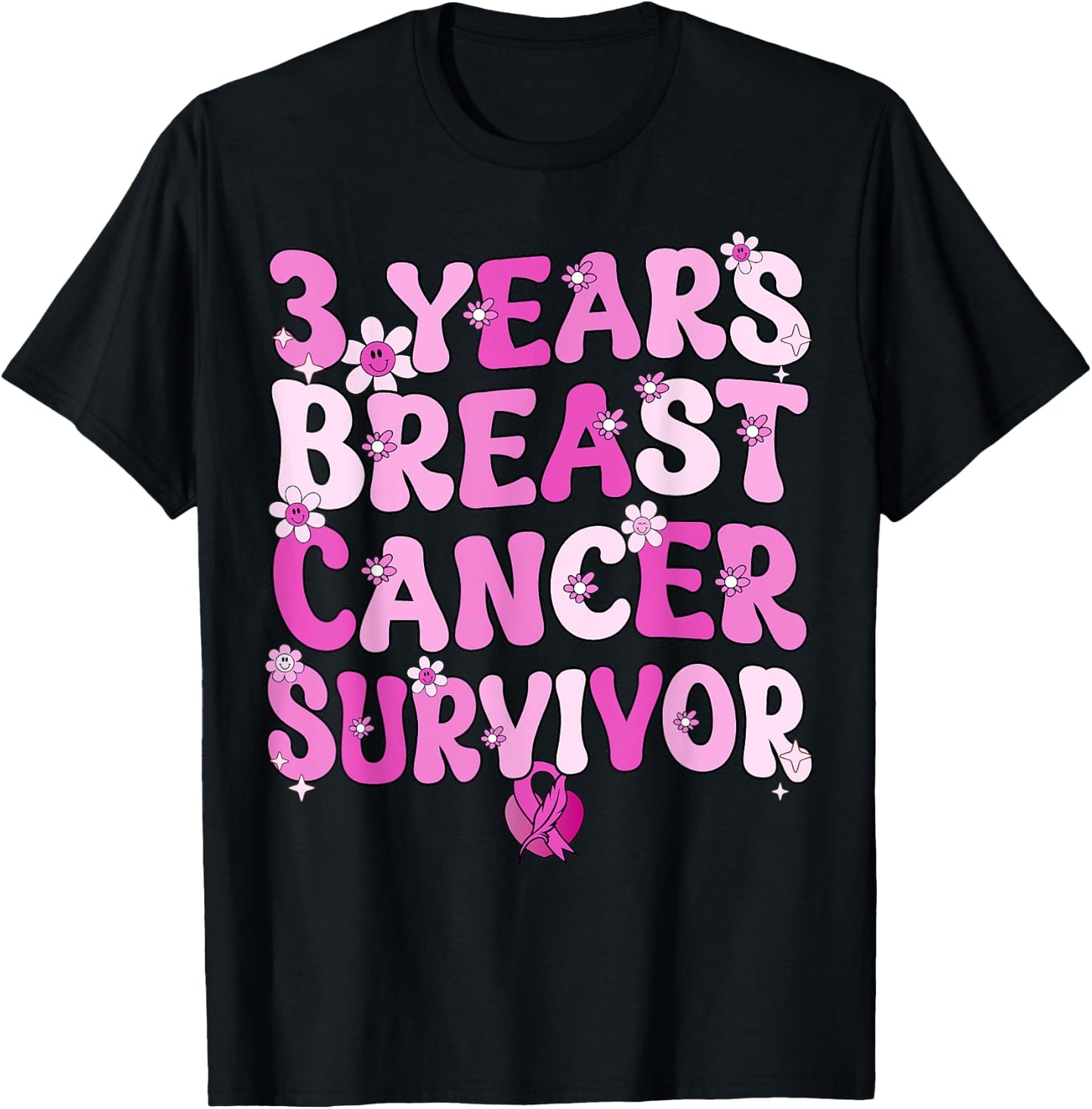 Groovy 3 Year Breast Cancer Survivor Breast Cancer Awareness T-Shirt - T-Shirt | Black