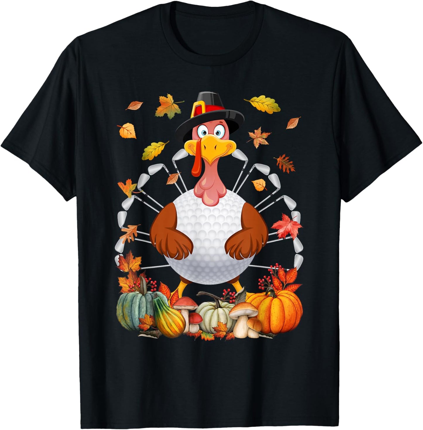 Turkey Golf Balls Sticks Tail Fall Vibes Happy Thanksgiving T-Shirt - T-Shirt | Black
