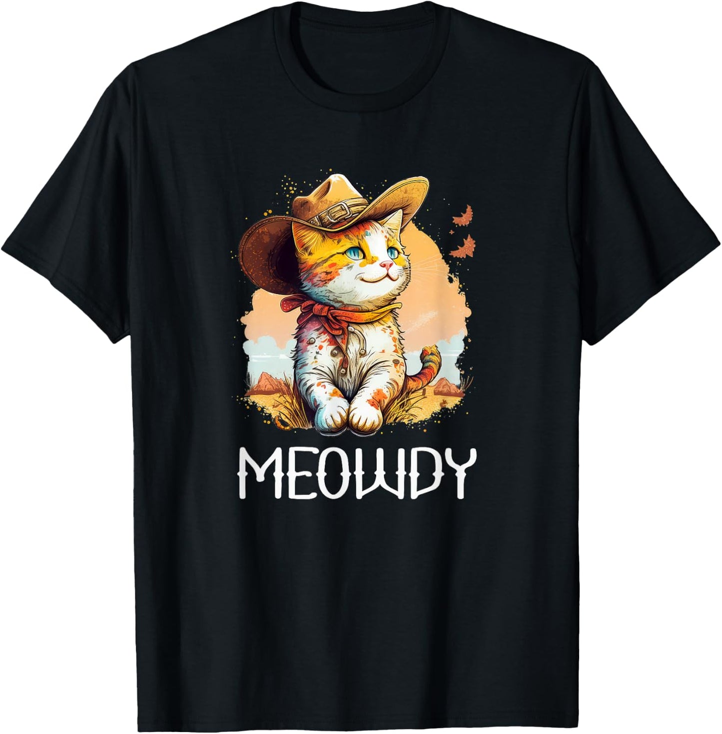Meowdy Cat Funny Howdy Meme Western Cowboy Kitten T-Shirt - T-Shirt | Black